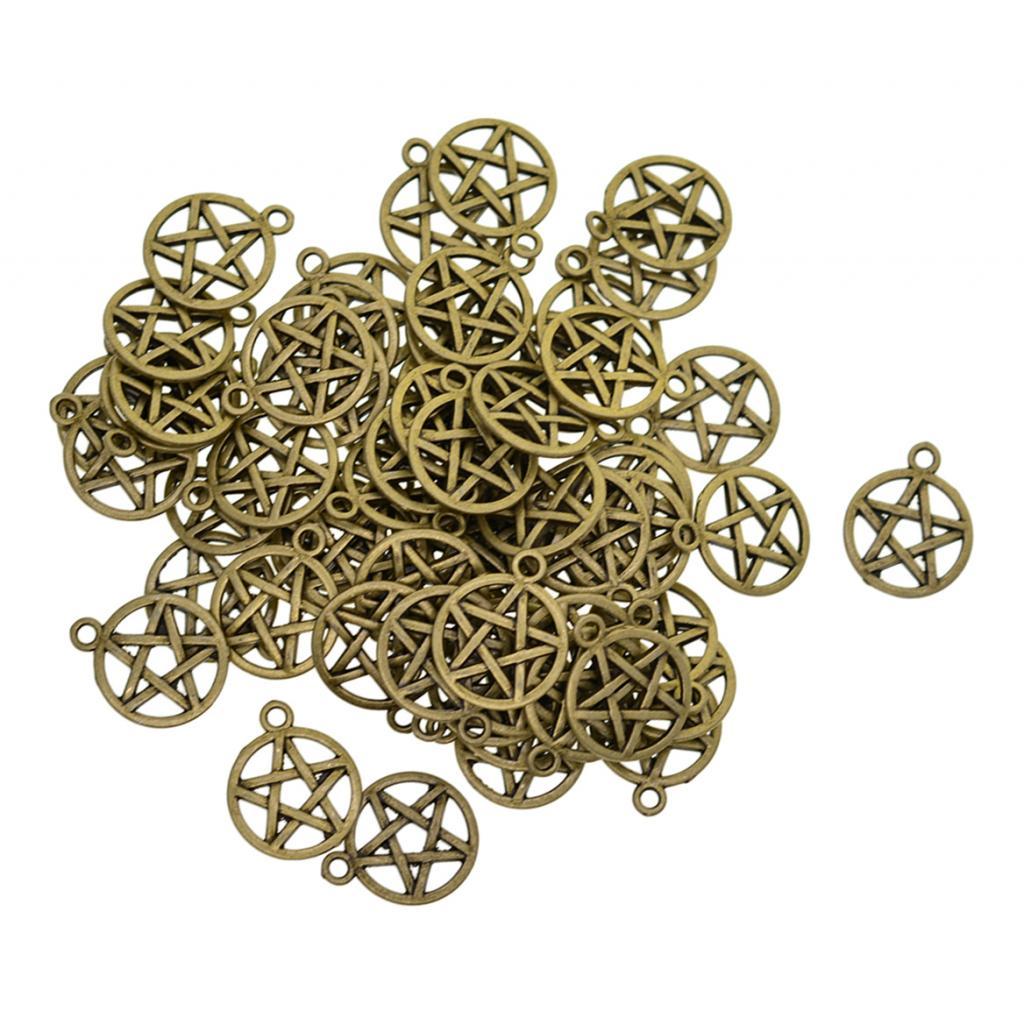 3x50 Pieces Tibetan Bronze Alloy Round Star Pentacle Jewelry DIY Making Charms