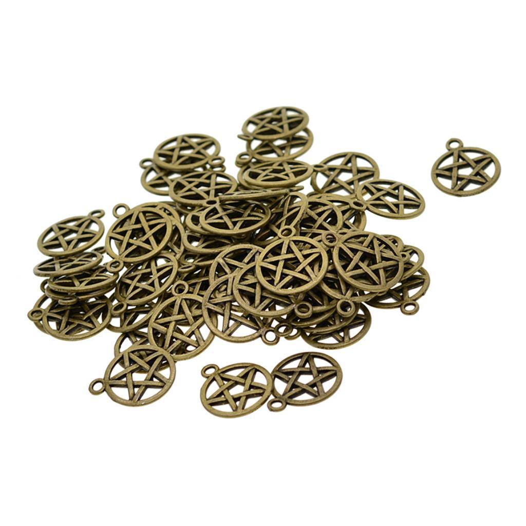 3x50 Pieces Tibetan Bronze Alloy Round Star Pentacle Jewelry DIY Making Charms