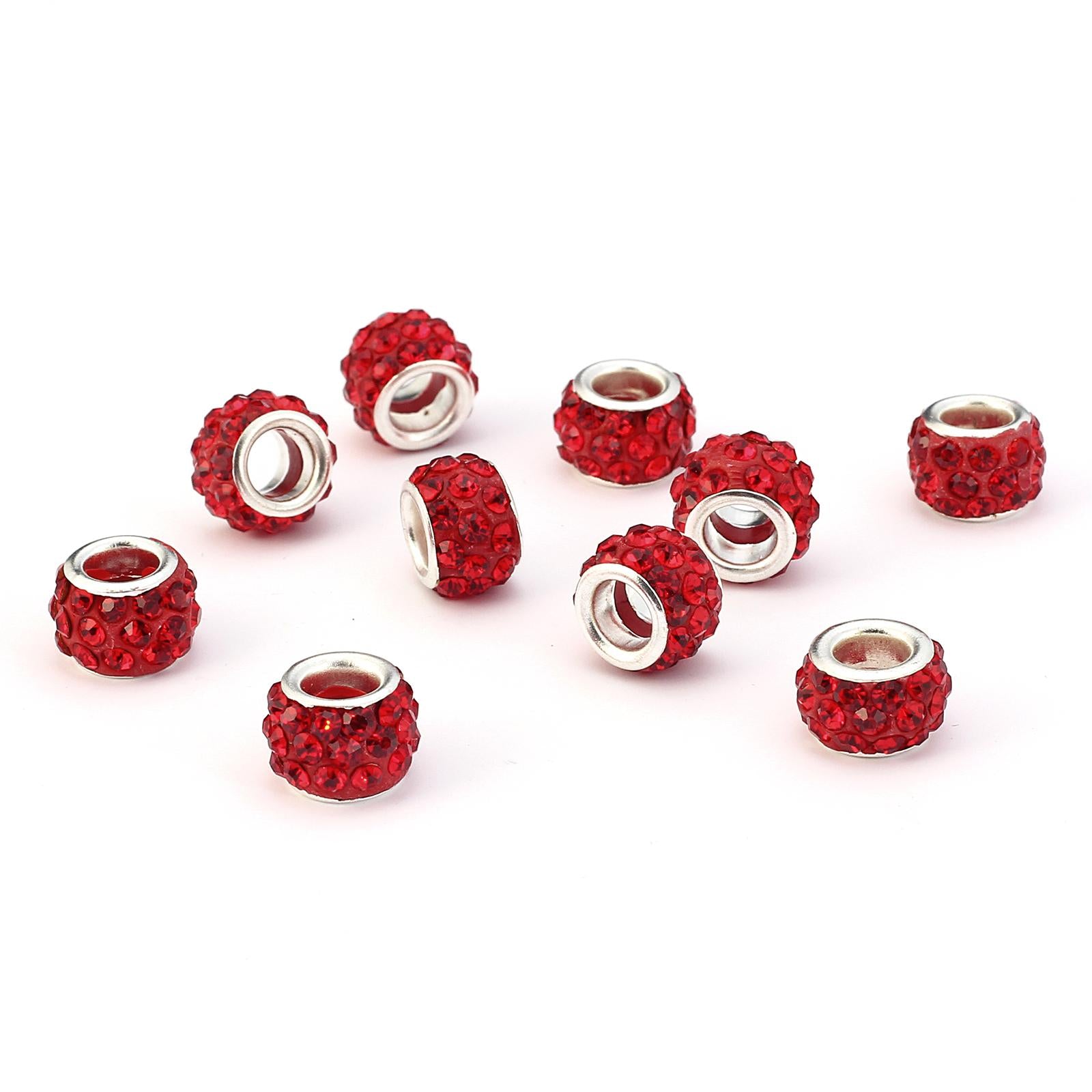 3x10pcs European Spacer Beads Rhinestone Bracelet Jewelry Findings Red