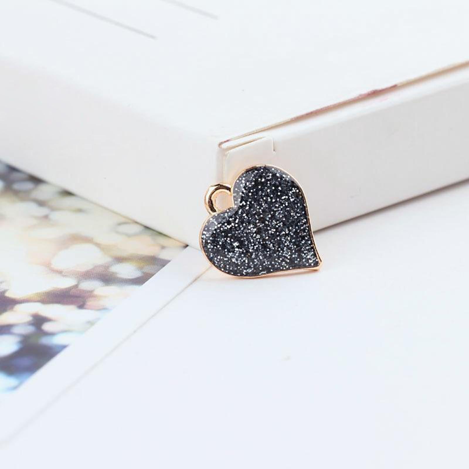 3x10Pcs Charms Shiny Heart Enamel Alloy Pendant DIY-Handmade Jewelry Findings Black
