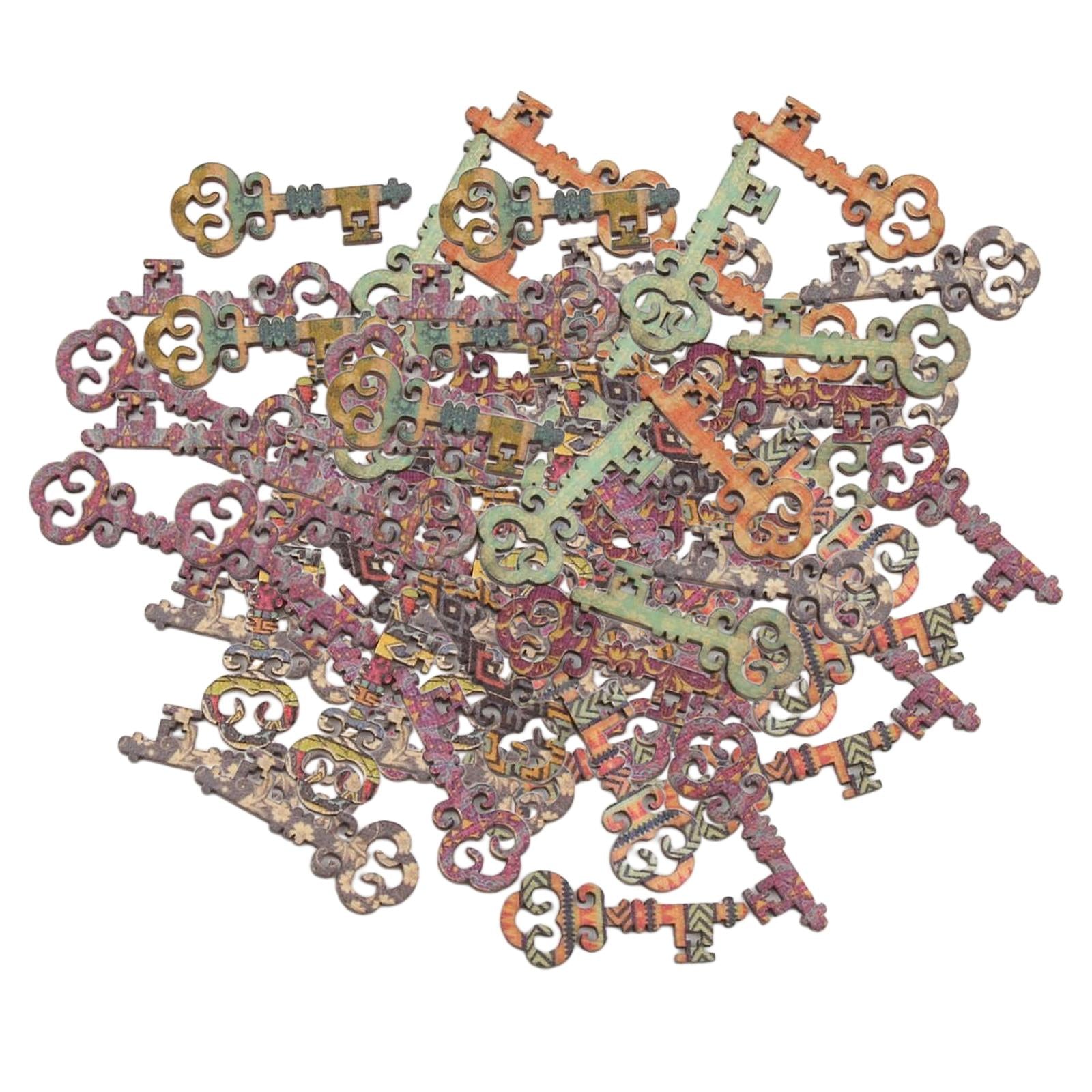 2x50Pieces Wood Key Mini Art Craft Embellishment Cards Bookmark Scrapbooks
