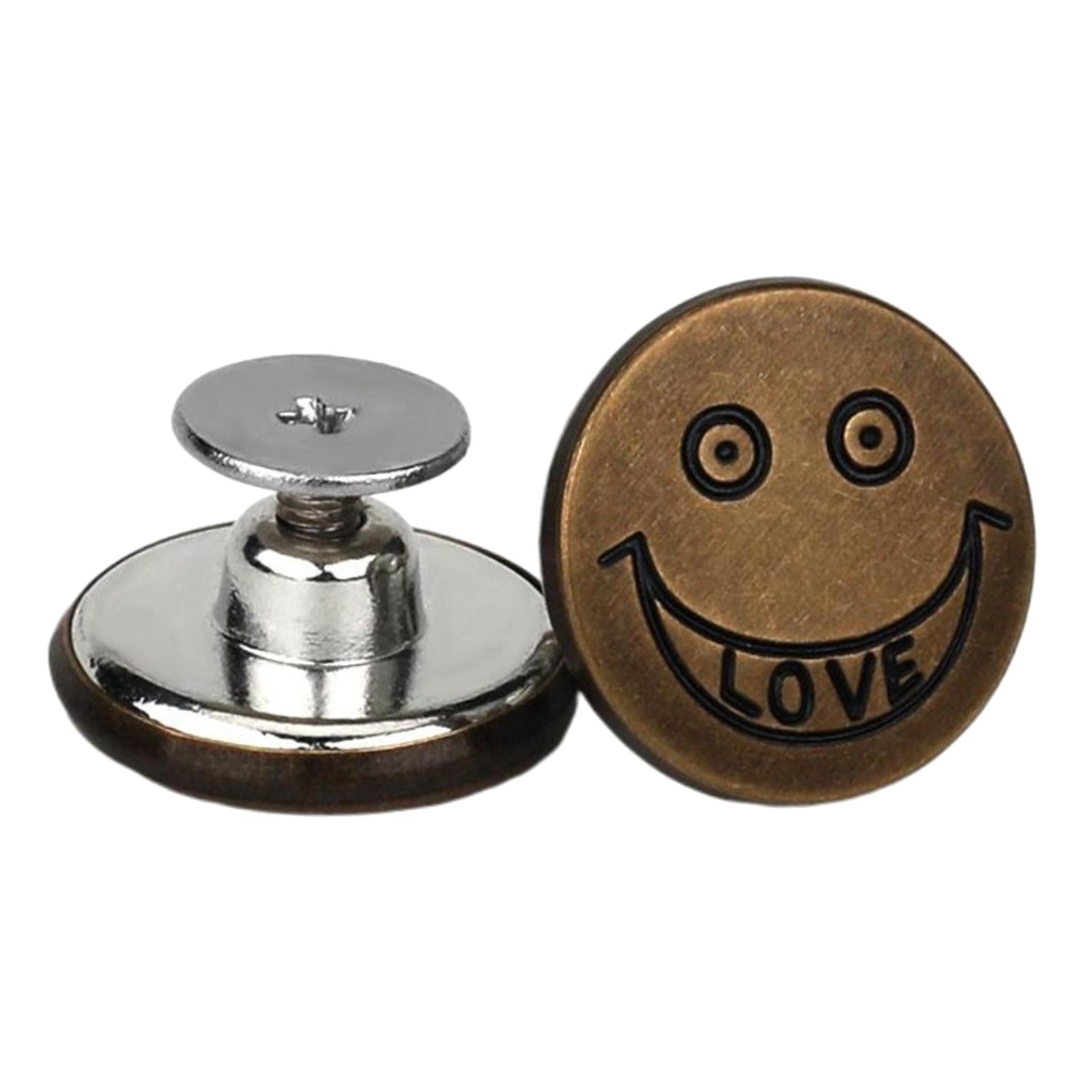 4x3PCS Detachable Jean Buttons Removable Reduce Waist Size for Cowboy Clothing Bronze Smile Face