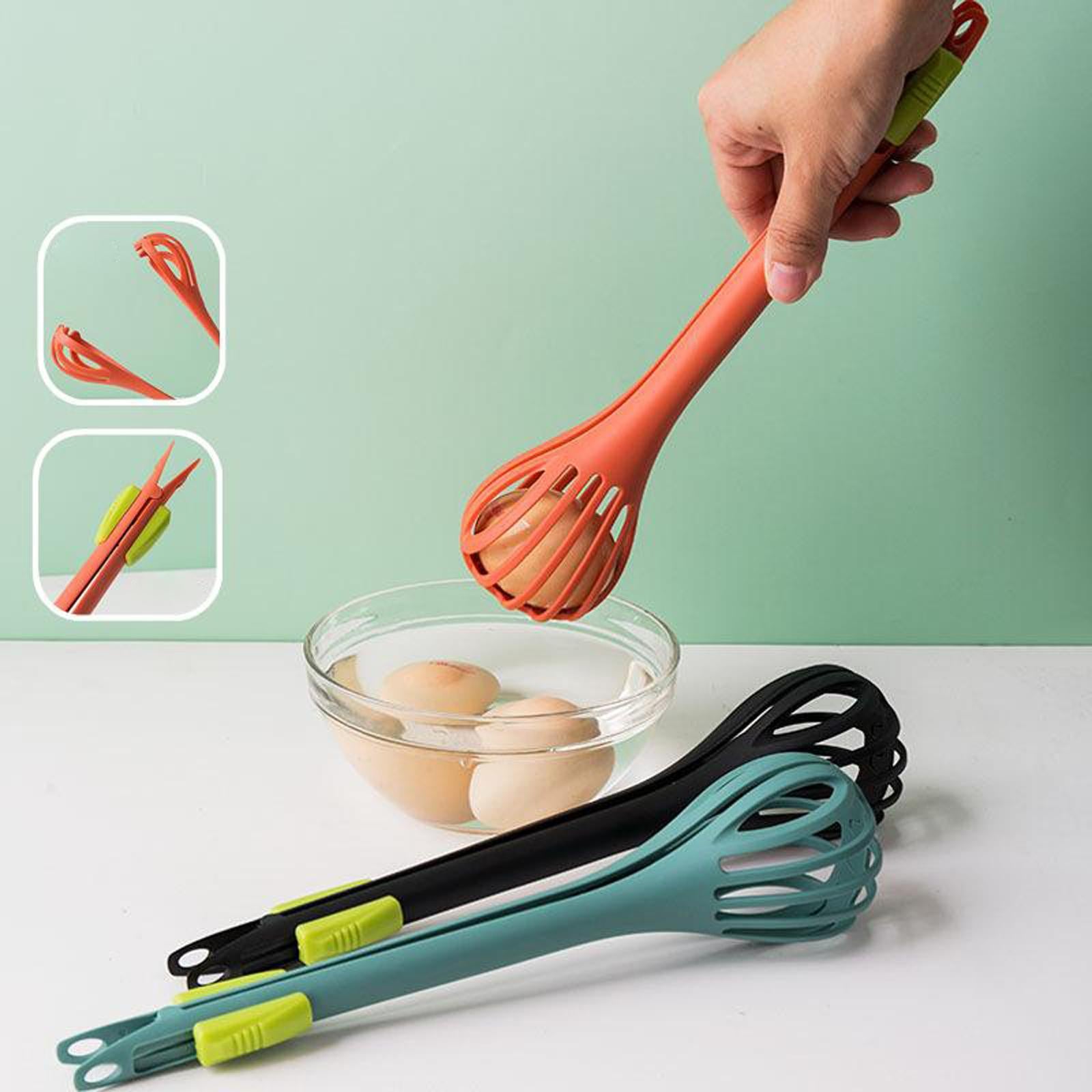 2xEgg Beater 2-in-1 Food Tong Holder Cooking Frother Kitchen Tool Orange