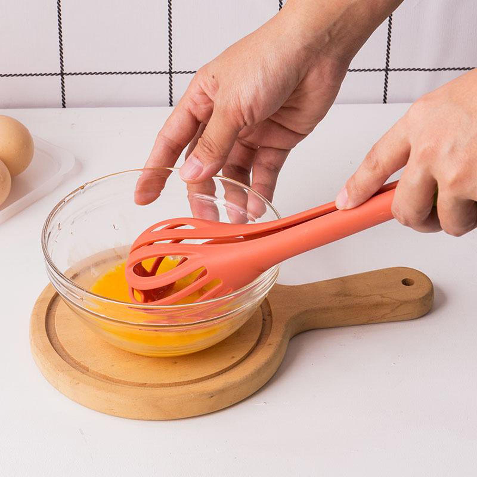 4xEgg Beater 2-in-1 Food Tong Holder Cooking Frother Kitchen Tool Orange