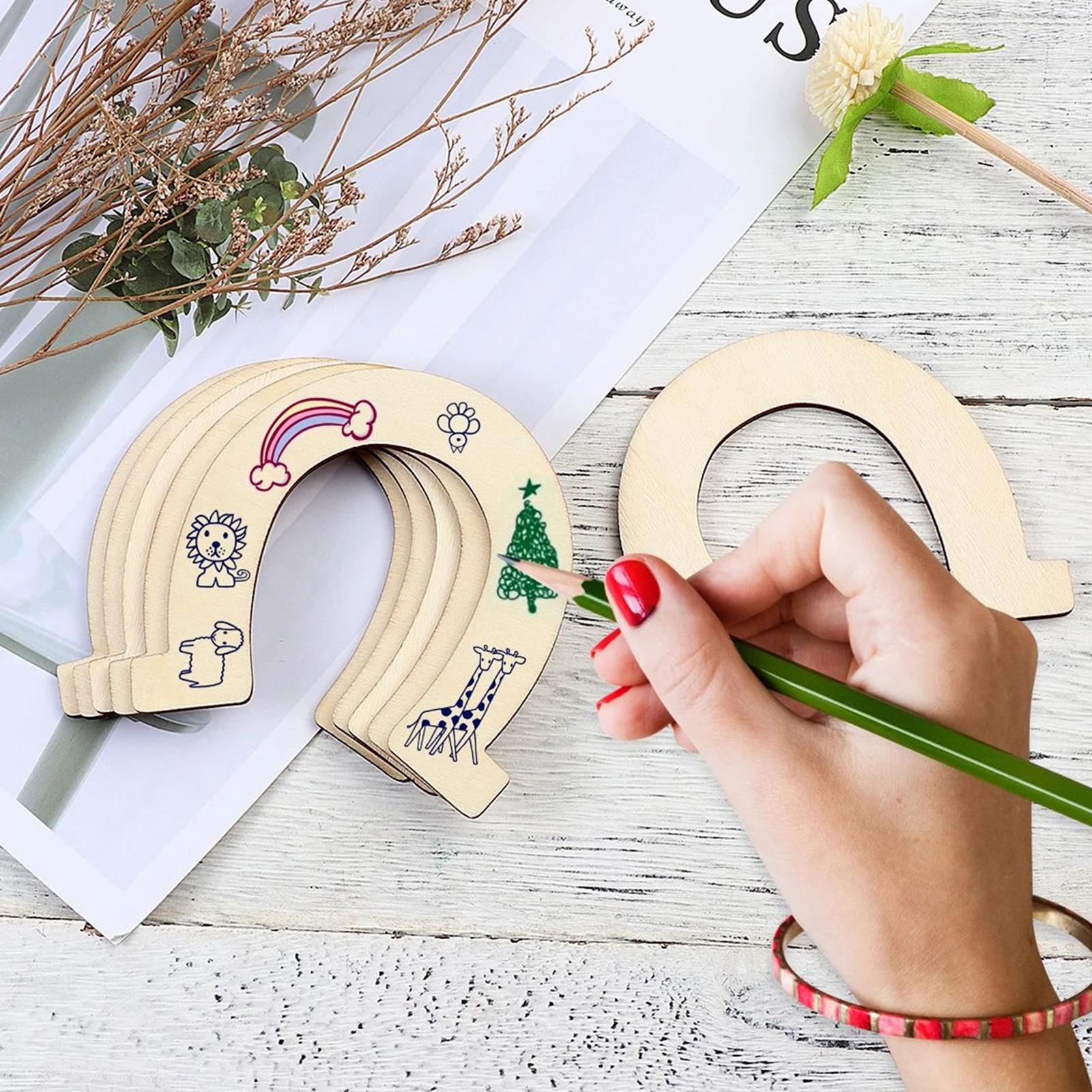 DIY Wooden Slices Crafts Horseshoe Natural Chip Wood Pieces Birthday Decor