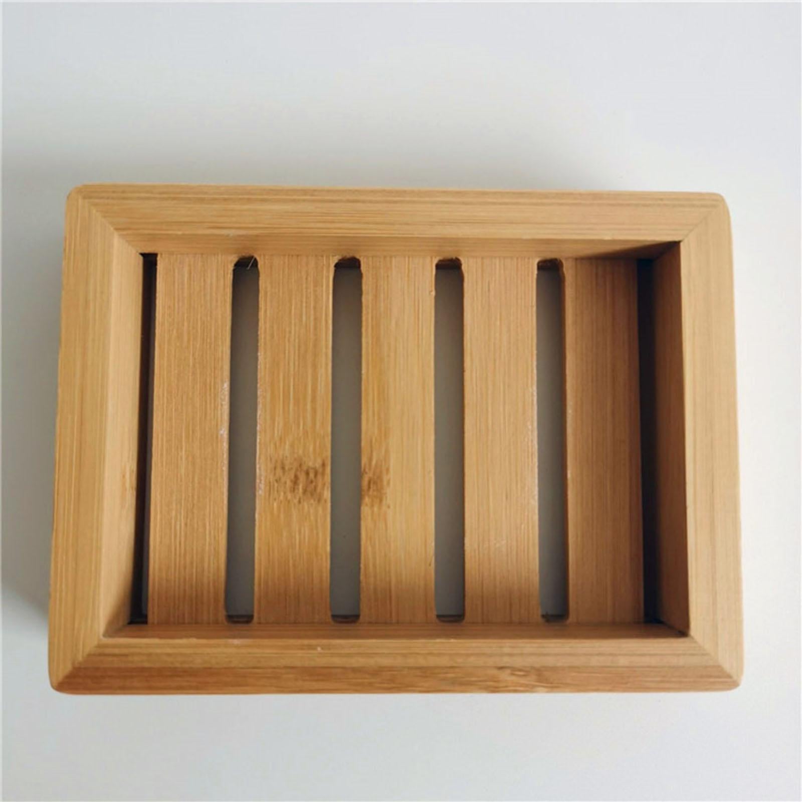 4xWooden Bamboo Soap Dish Tray Holder Bathroom Kitchen Sponge   Rack Box