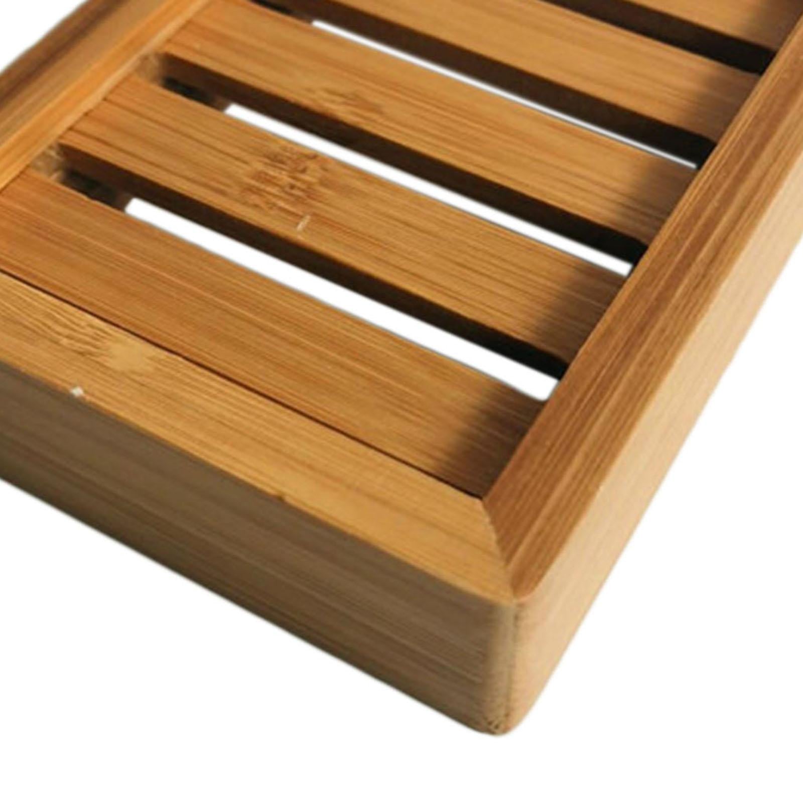 4xWooden Bamboo Soap Dish Tray Holder Bathroom Kitchen Sponge   Rack Box