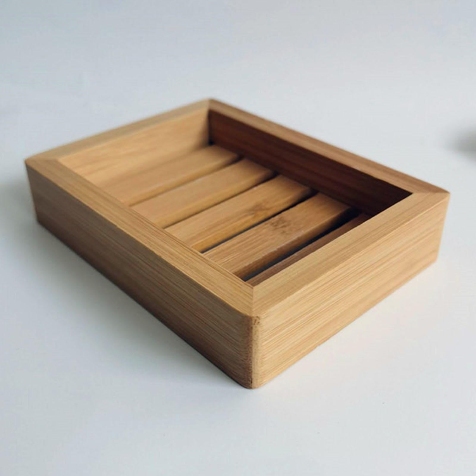 4xWooden Bamboo Soap Dish Tray Holder Bathroom Kitchen Sponge   Rack Box