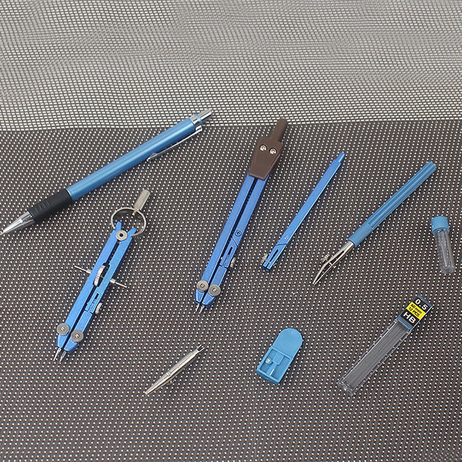 9PCS Professional Drawing Compass Geometry Tool Zinc Alloy Pencil Blue