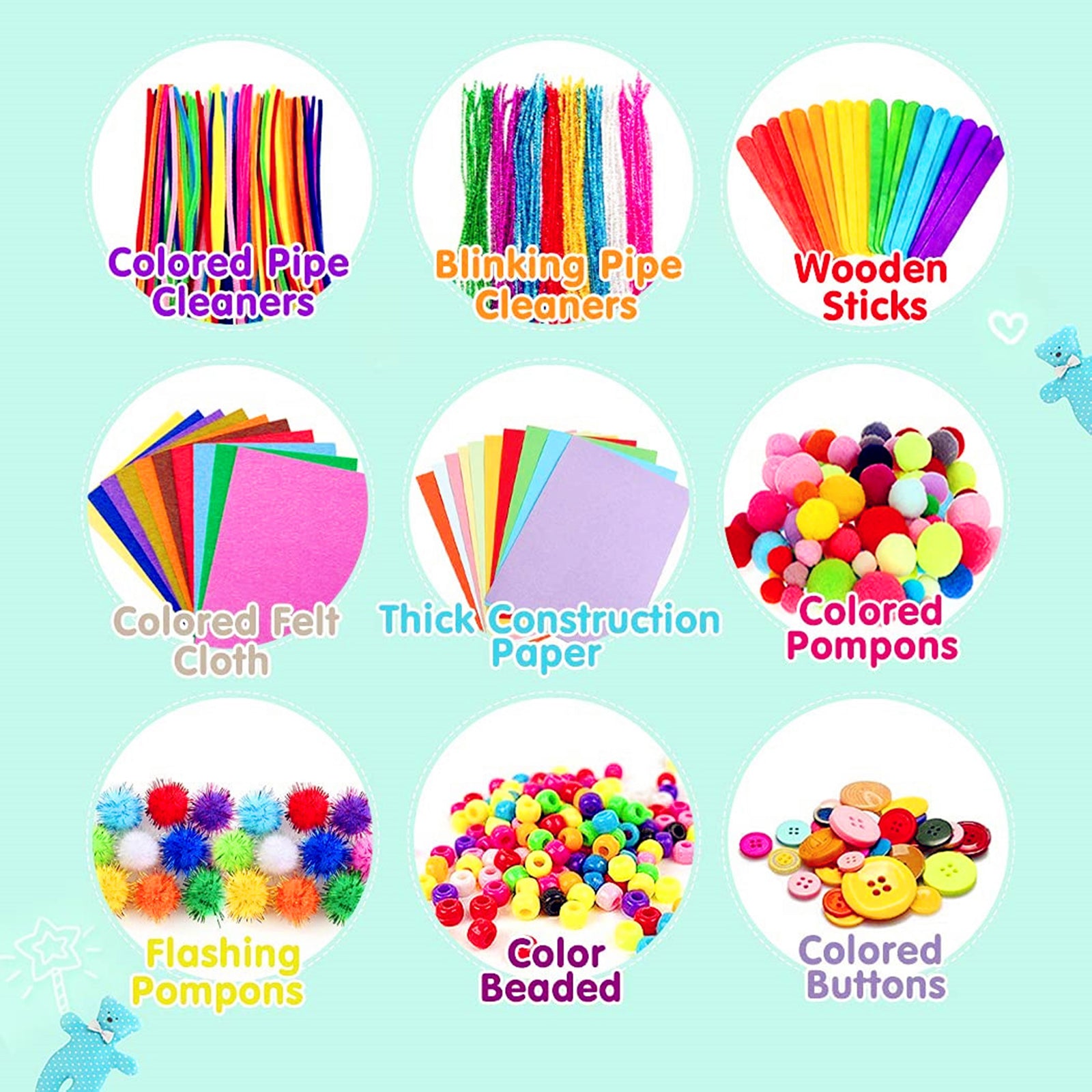 Arts and Crafts Supplies Supply Buttons Set Boards for Gift Age 7-14 Kids