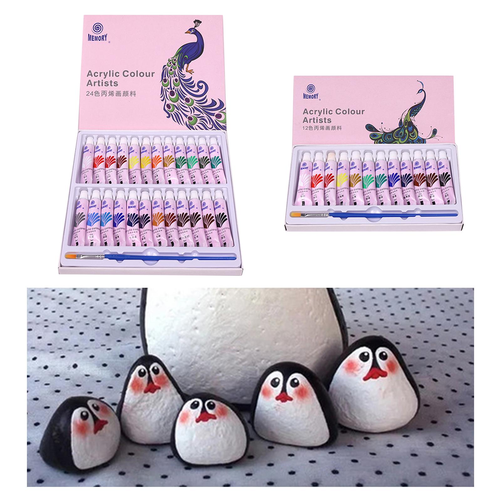Acrylic Paint Set with 1 Paint Brush Rich Pigments for Crafts 12 Colors