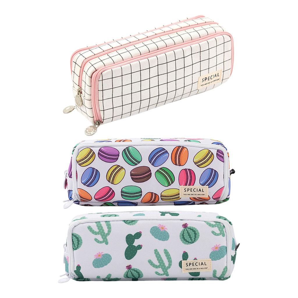Canvas Pencil Case Pen Bag Stationery Box for Students Black White Plaid