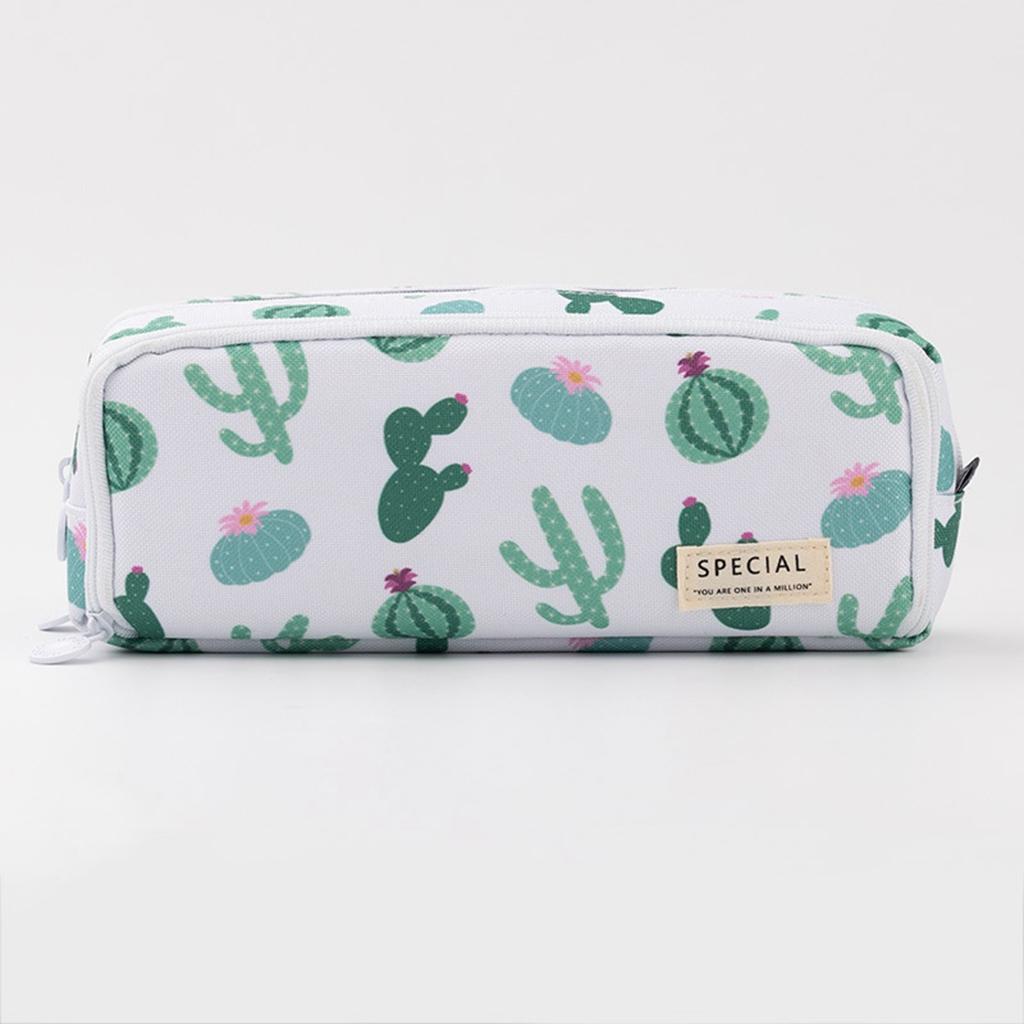 Canvas Pencil Case Pen Bag Stationery Box for Students Cactus