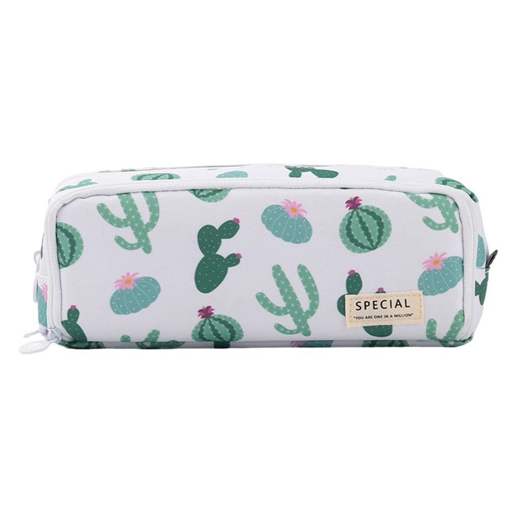 Canvas Pencil Case Pen Bag Stationery Box for Students Cactus