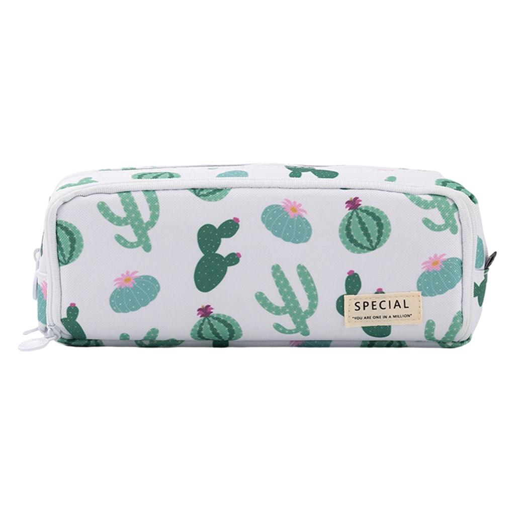 Canvas Pencil Case Pen Bag Stationery Box for Students Cactus