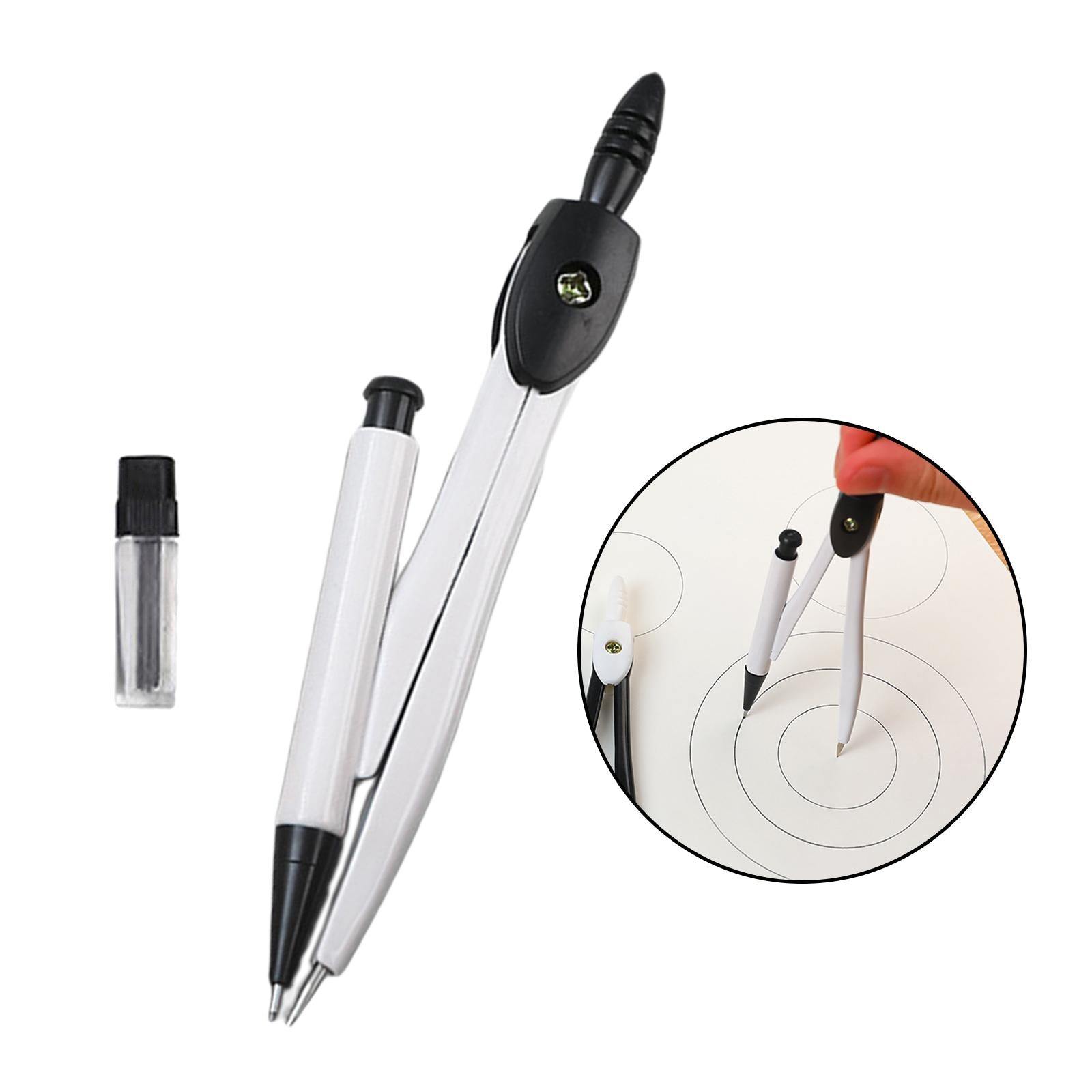 3xProfessional Compass for Geometry, Metal Compasses Circle Drawing Tool White