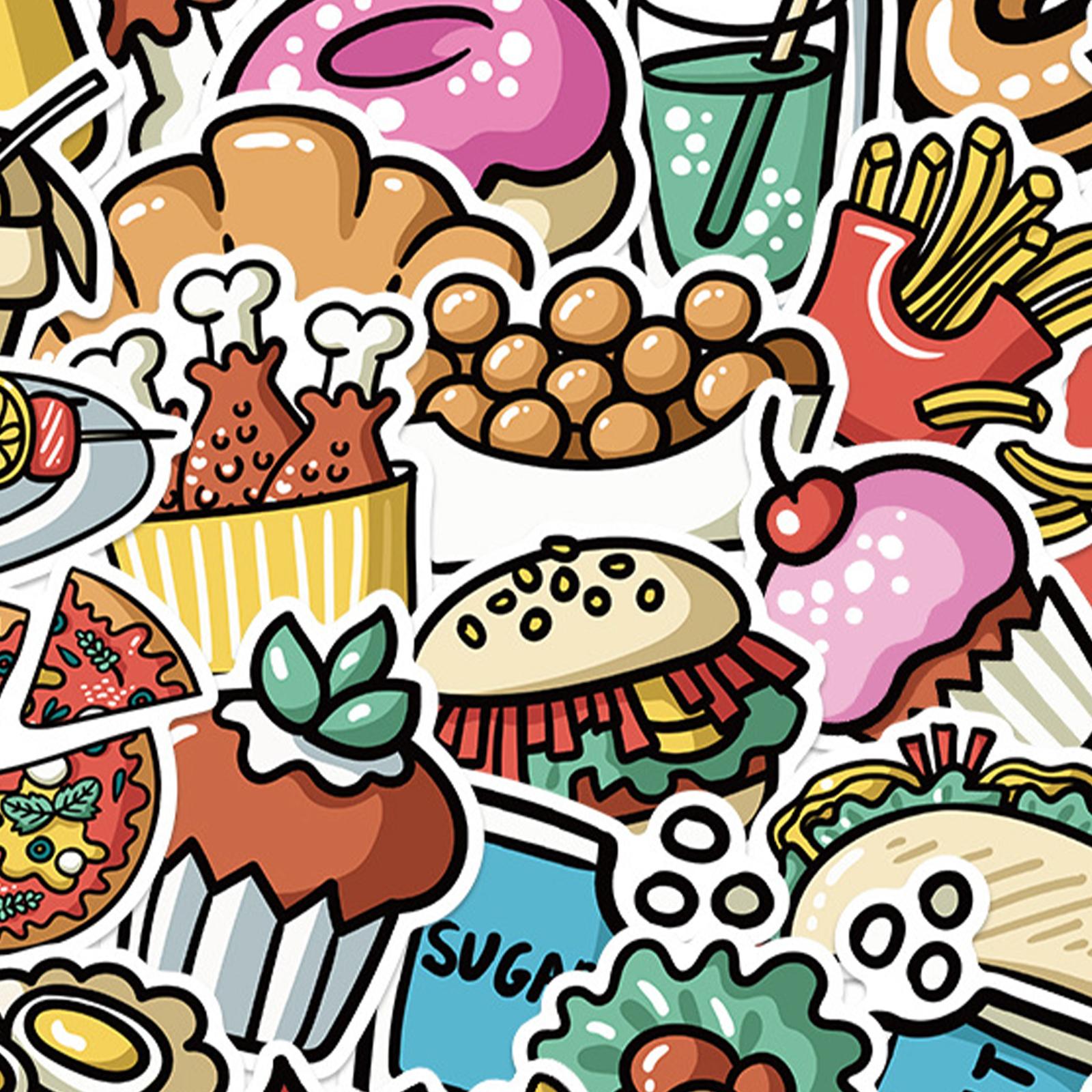 2x44Pcs Colorful Mixed Food Cartoon Stickers DIY Waterproof Fridge Decal