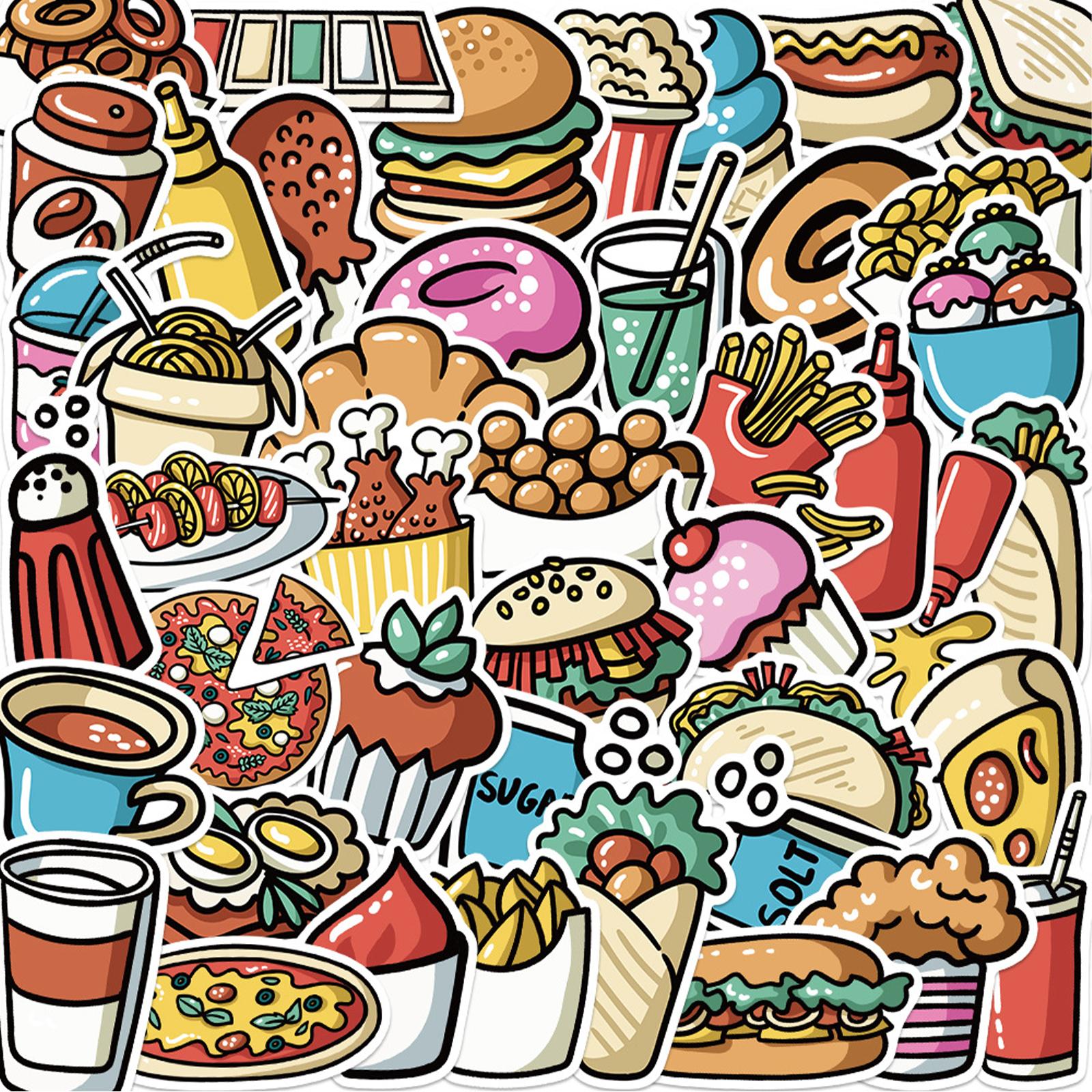 2x44Pcs Colorful Mixed Food Cartoon Stickers DIY Waterproof Fridge Decal