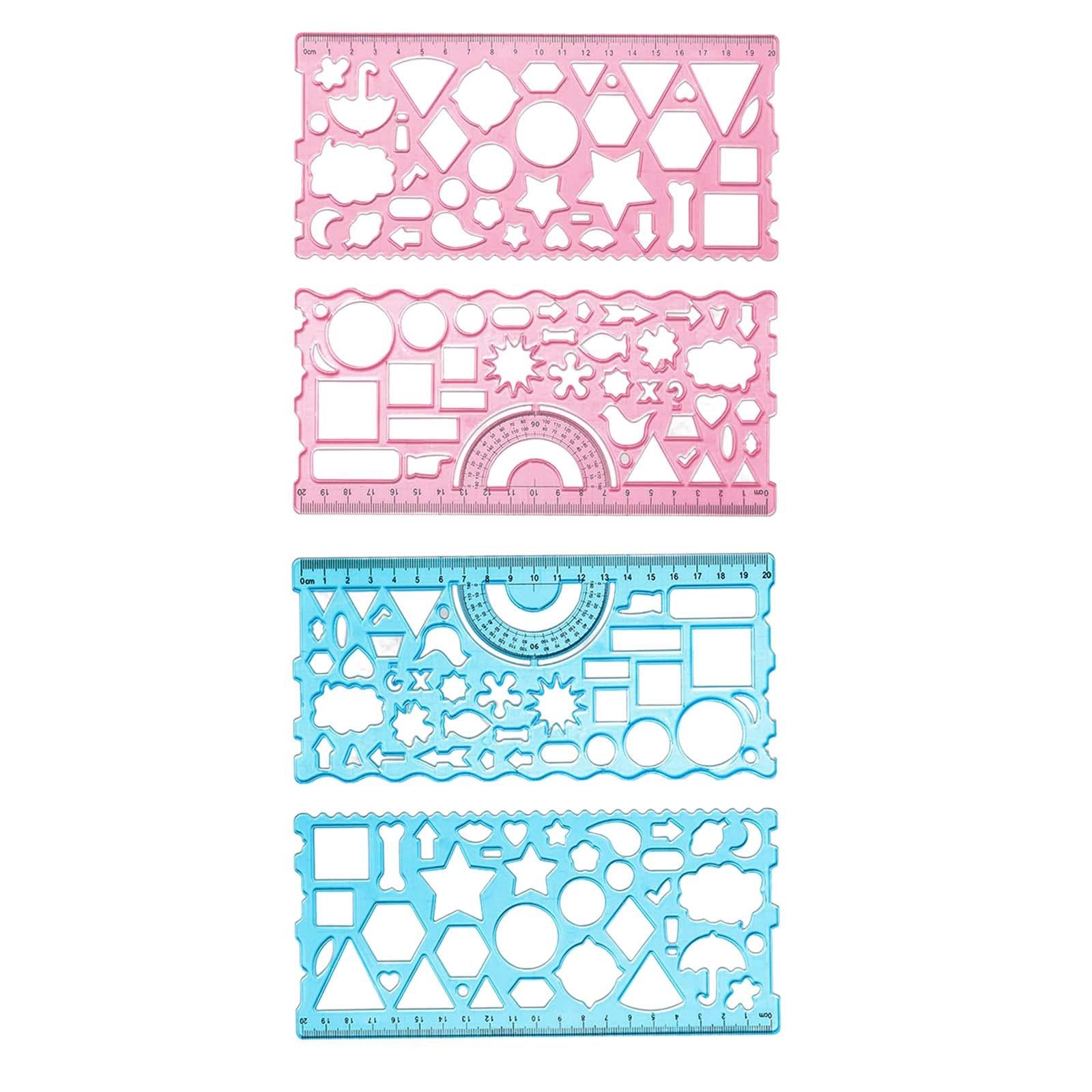 4xMultifunctional Drawing Template Geometric Ruler for Mathematics Building Red