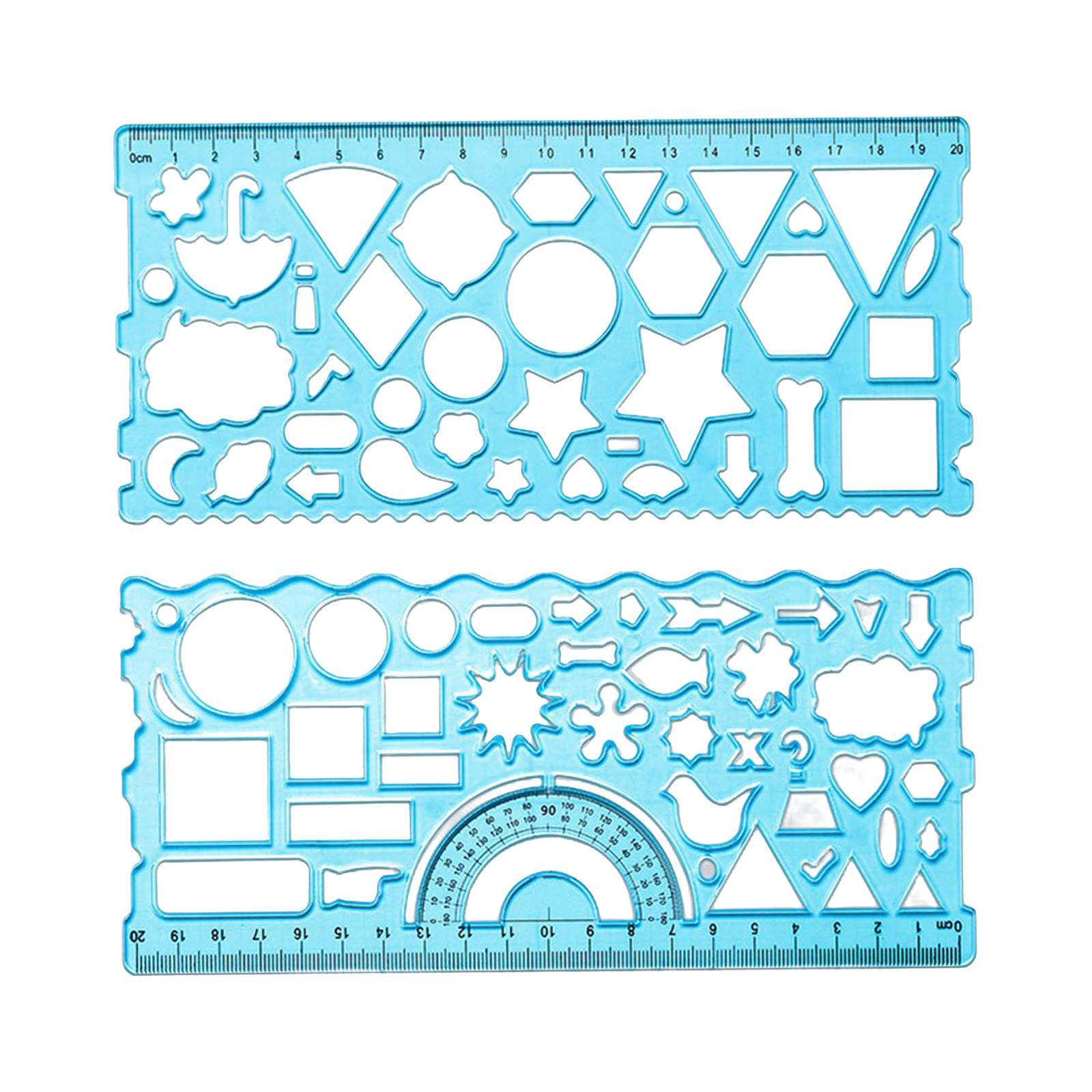 3xMultifunctional Drawing Template Geometric Ruler for Mathematics Building Blue
