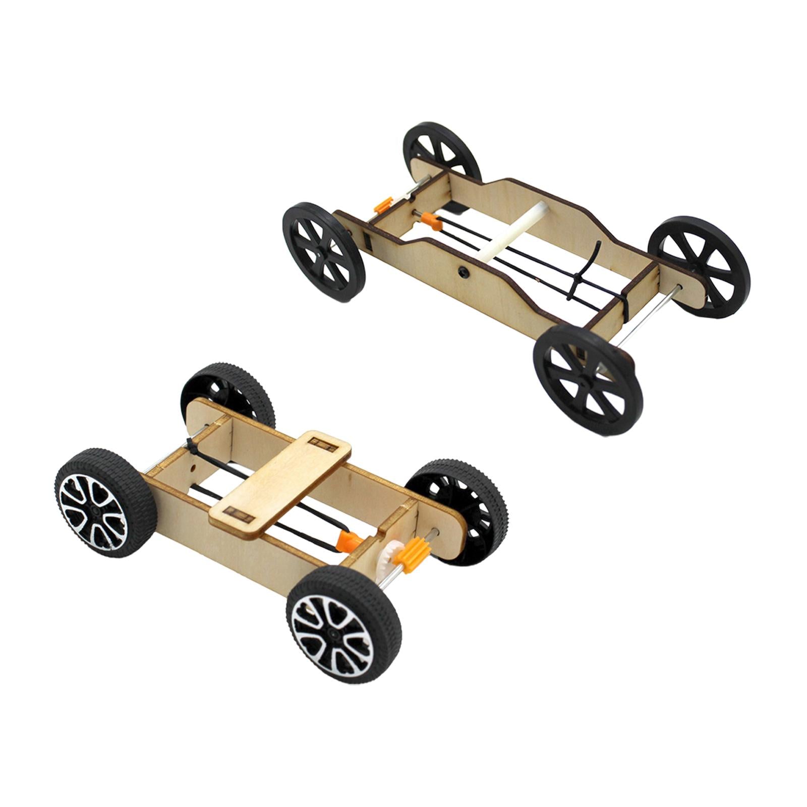 4xWood DIY Car Model Kits Physics Science Cognitive Toys 17cmx7.5cmx4.4cm