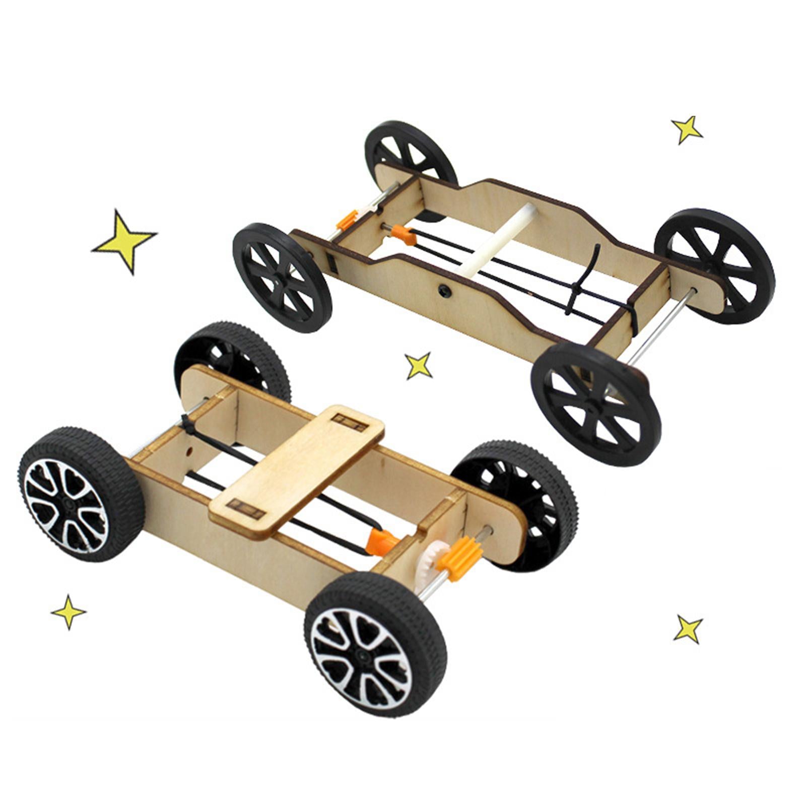 4xWood DIY Car Model Kits Physics Science Cognitive Toys 17cmx7.5cmx4.4cm