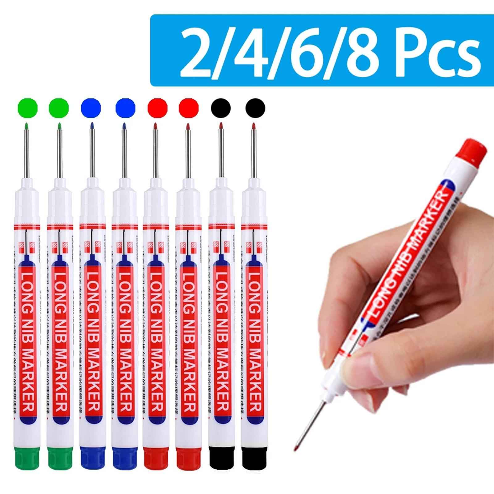 8x 4 Colors Long Head Deep Reach Markers Woodworking Hardware Stone Pen Log
