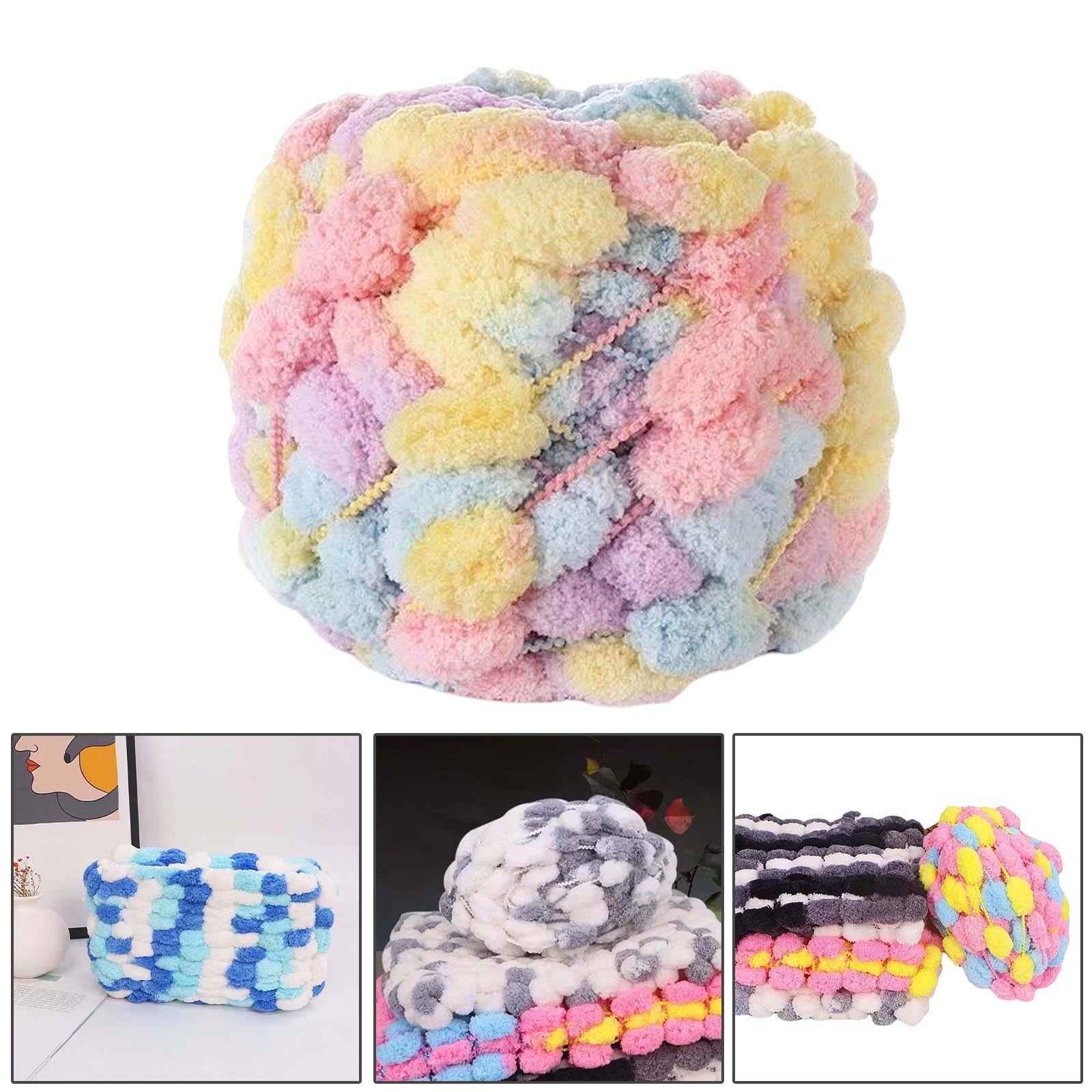 Pom Pom Chunky Yarn Arm Knitting Pillow Blanket Rug Making Hand Knit Garland Light Yellow Pink