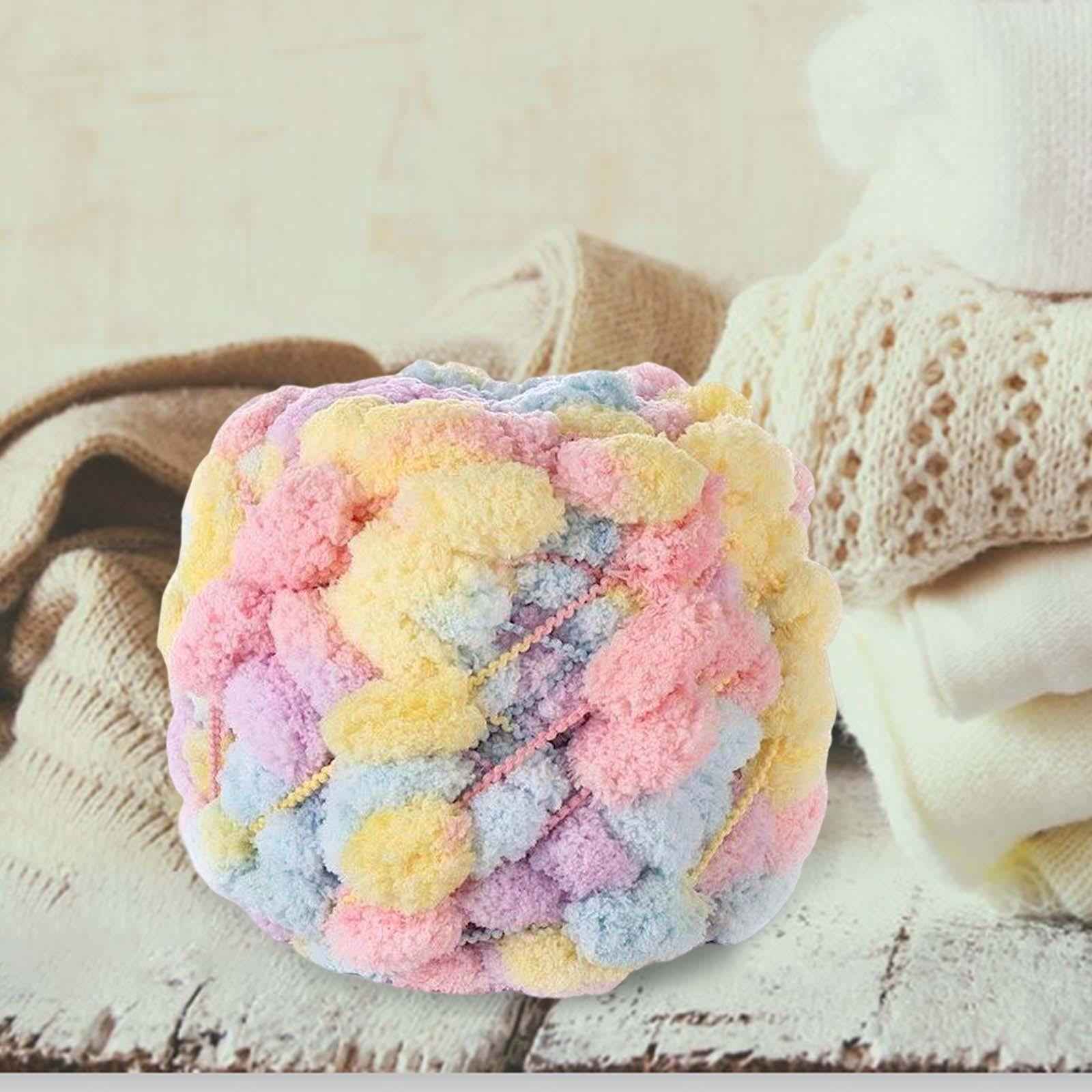 Pom Pom Chunky Yarn Arm Knitting Pillow Blanket Rug Making Hand Knit Garland Light Yellow Pink