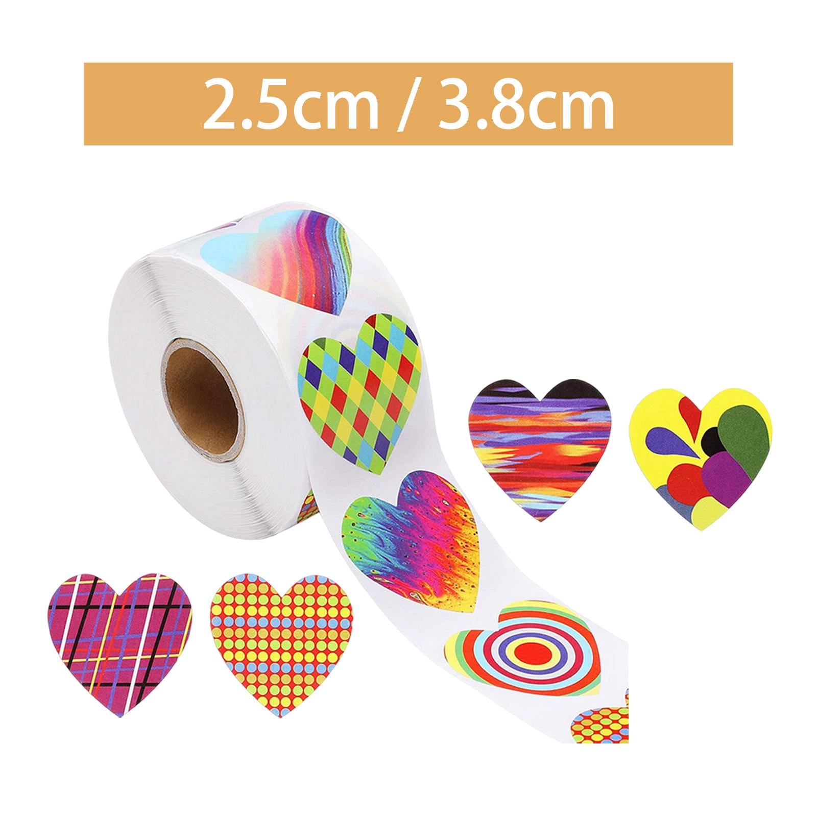 3x500 Pieces Funky Heart Stickers Heart Shaped Sticker for Cards Decoration 1 Inch