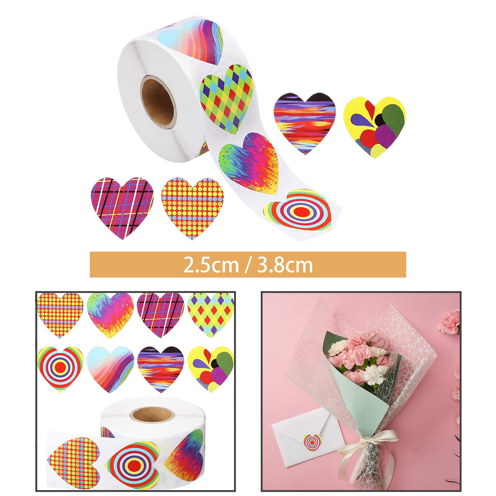 3x500 Pieces Funky Heart Stickers Heart Shaped Sticker for Cards Decoration 1 Inch