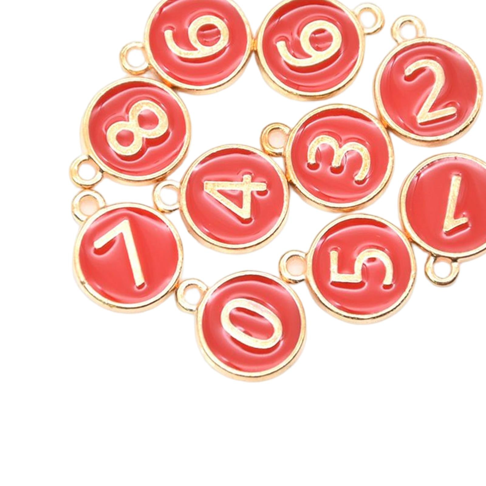 2xNumber 0-9 Mixed Alloy Charms DIY Craft Art Projects for Women Girl Durable Red