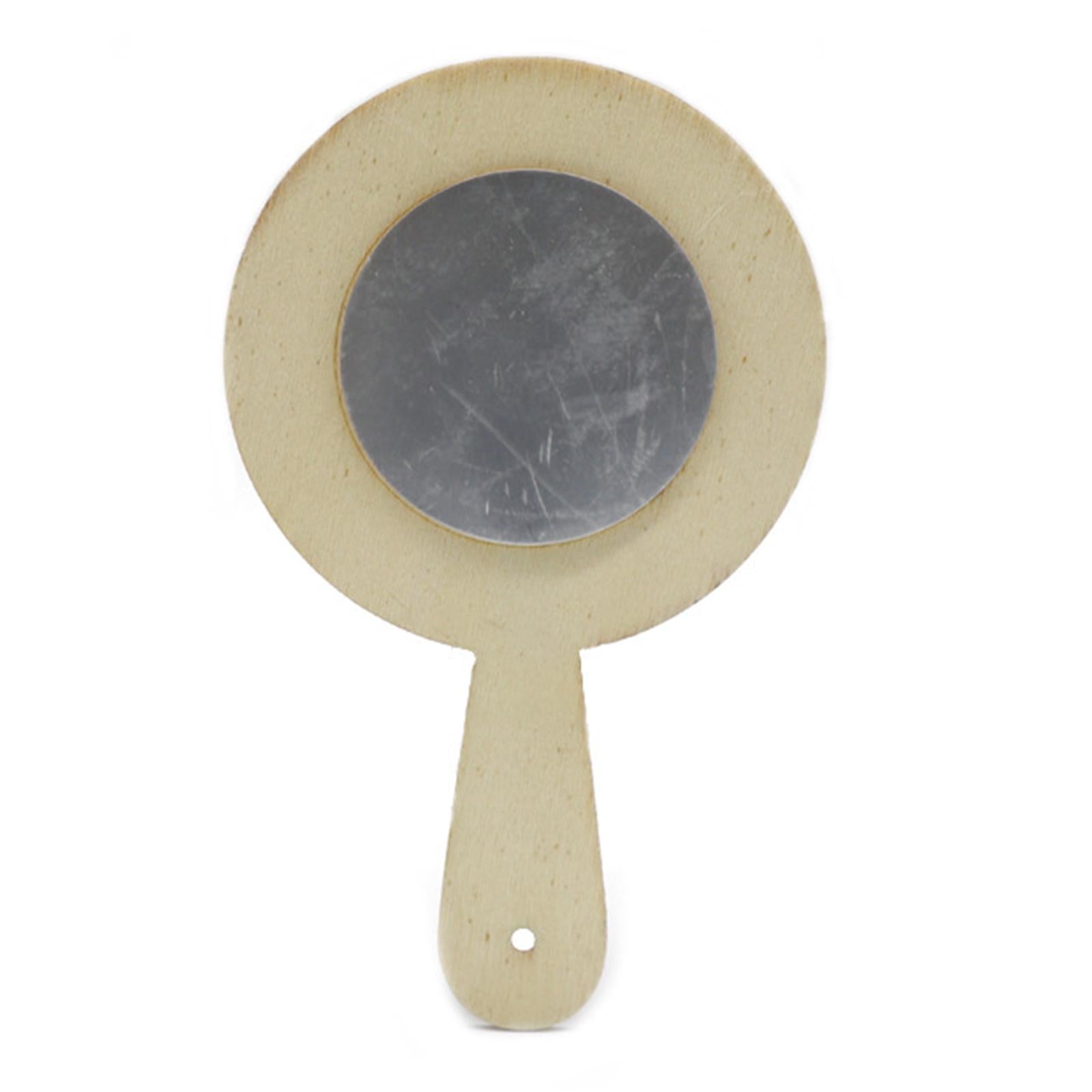 4x10Pcs Unpainted Unfinished Wooden Mirror Handmade Handheld Makeup Mirror