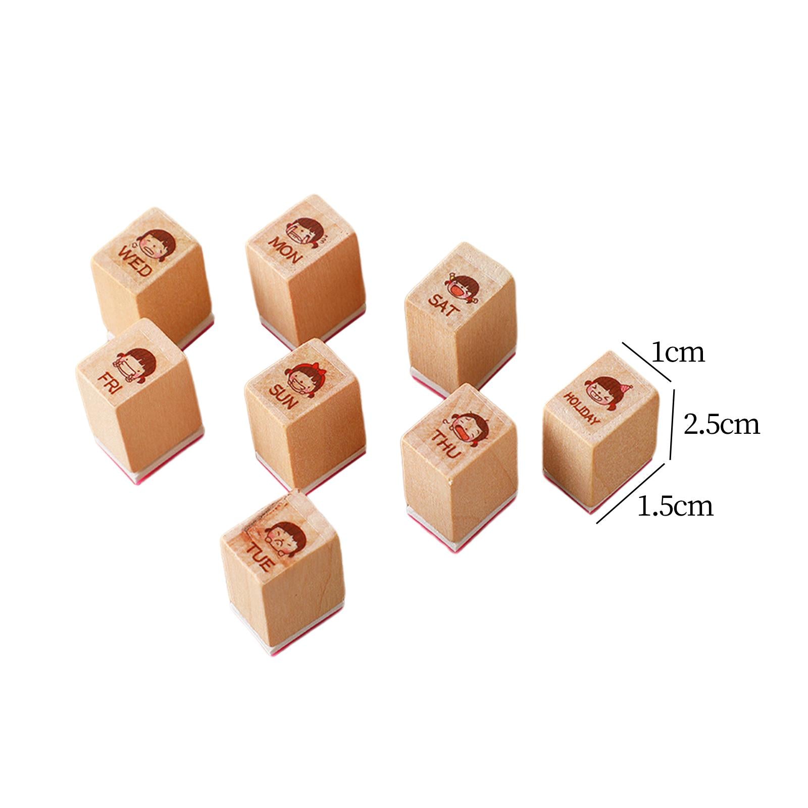 3x8x Wooden Stamps Multipurpose Week Stamps for Journals Stationery Art Crafts