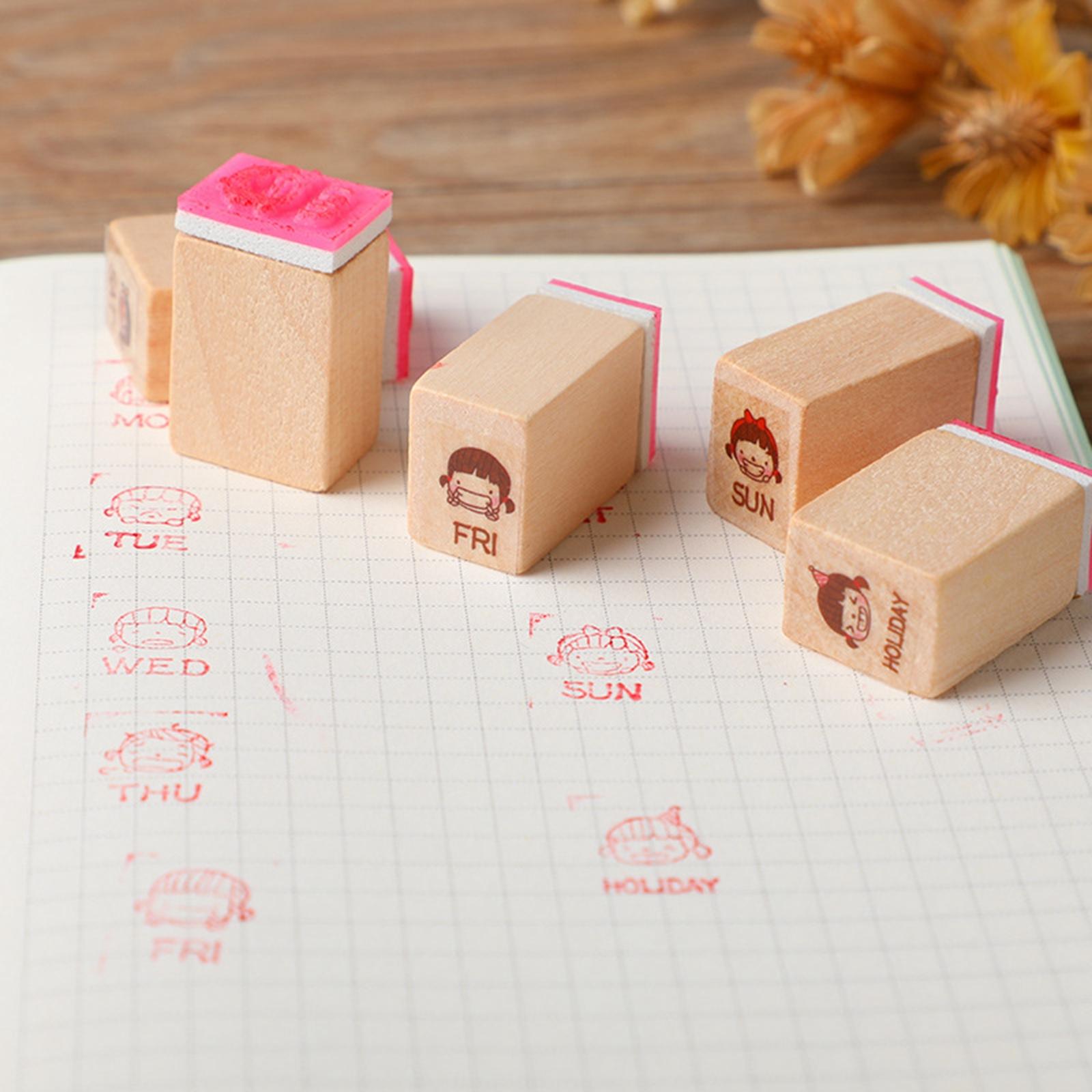 2x8x Wooden Stamps Multipurpose Week Stamps for Journals Stationery Art Crafts