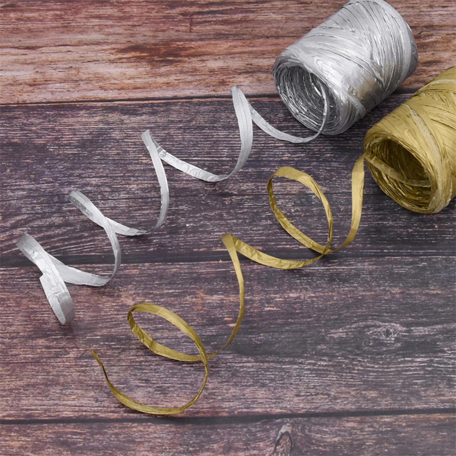 3xRaffia Paper Ribbon Packing Paper Twine Ribbon for Packing Wrapping Bouquets Gold