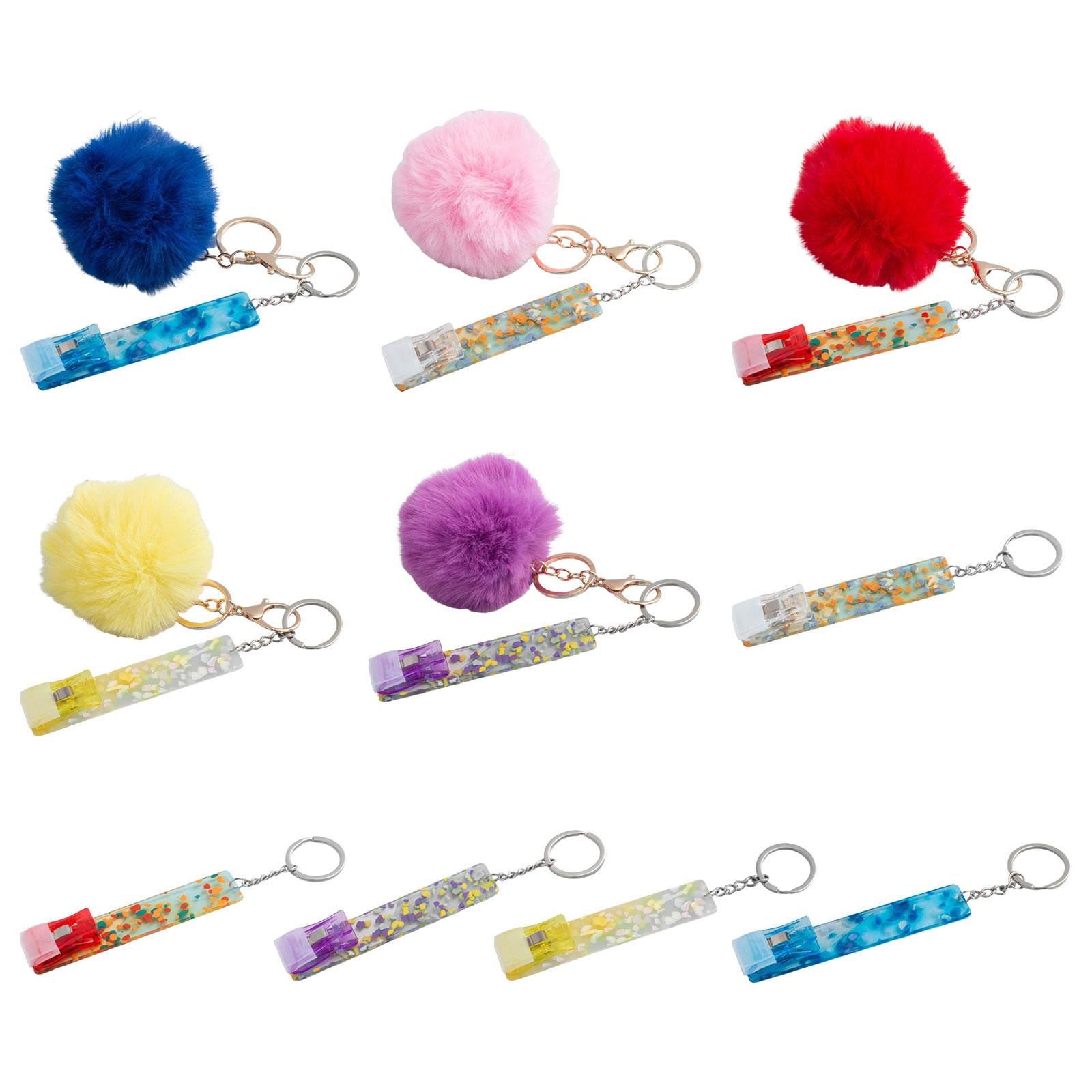 4xCredit Card Puller ATM Keychain Card Clip for Long Nails Picker Card Grabber Blue with Hairball