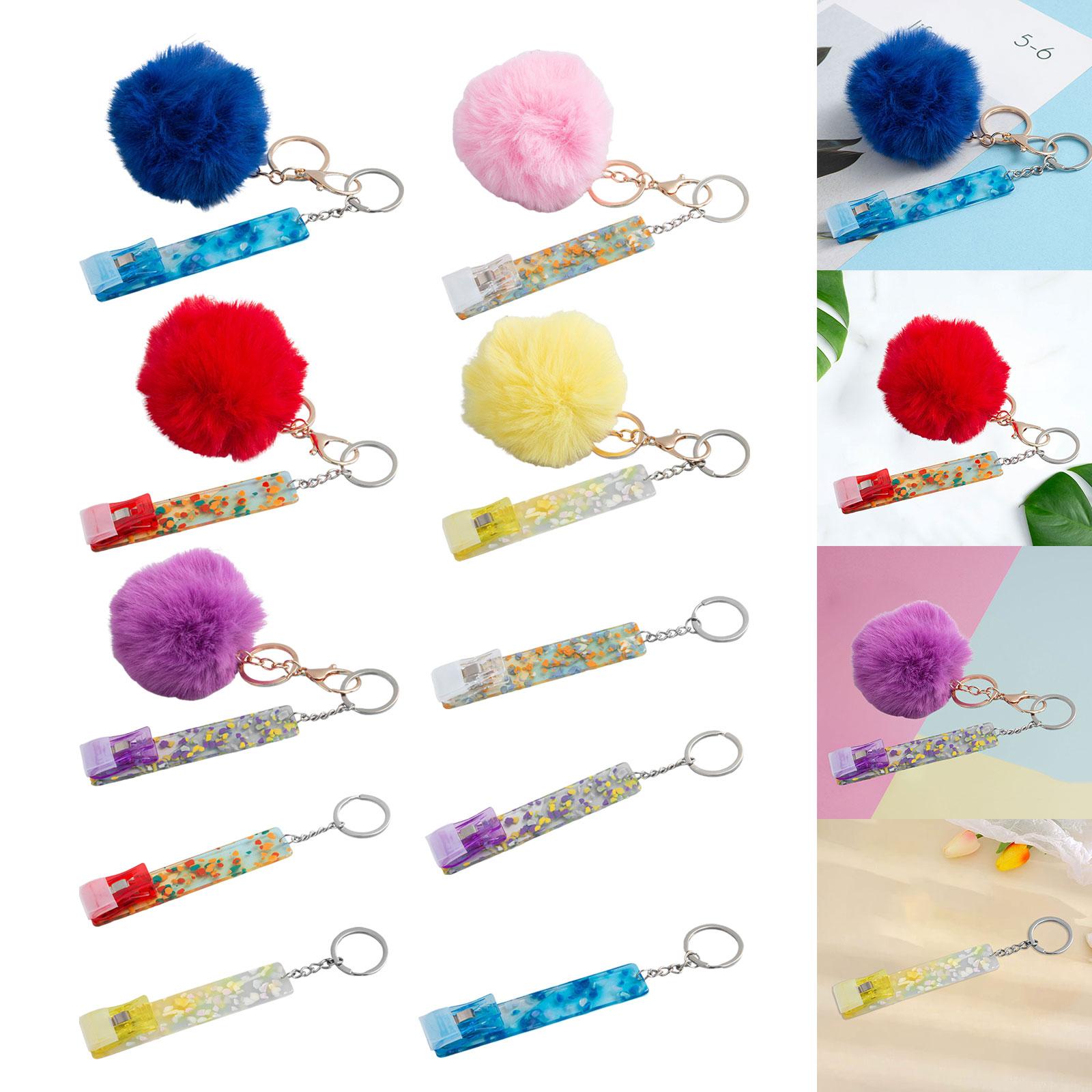 4xCredit Card Puller ATM Keychain Card Clip for Long Nails Picker Card Grabber Blue with Hairball