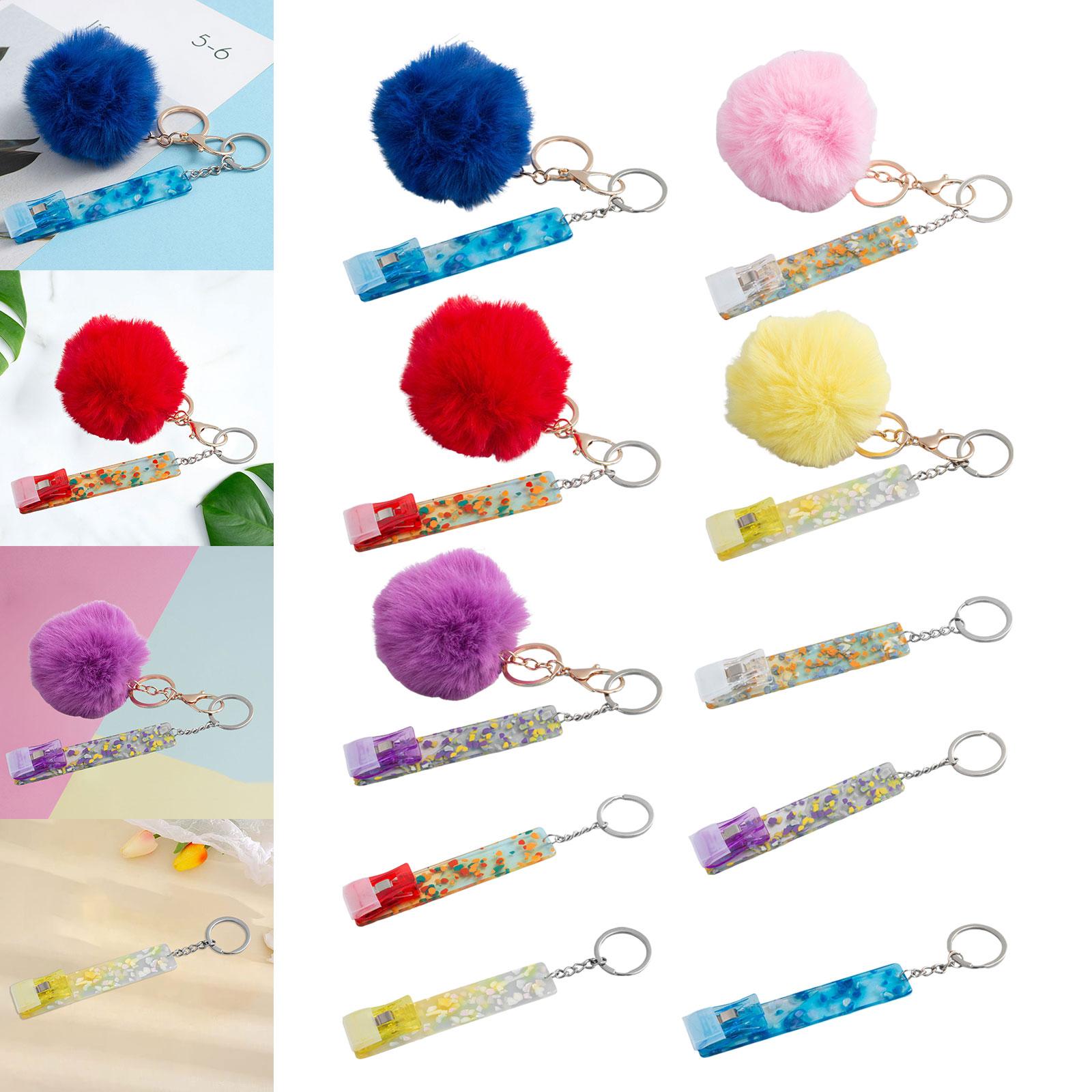 4xCredit Card Puller ATM Keychain Card Clip for Long Nails Picker Card Grabber Blue with Hairball