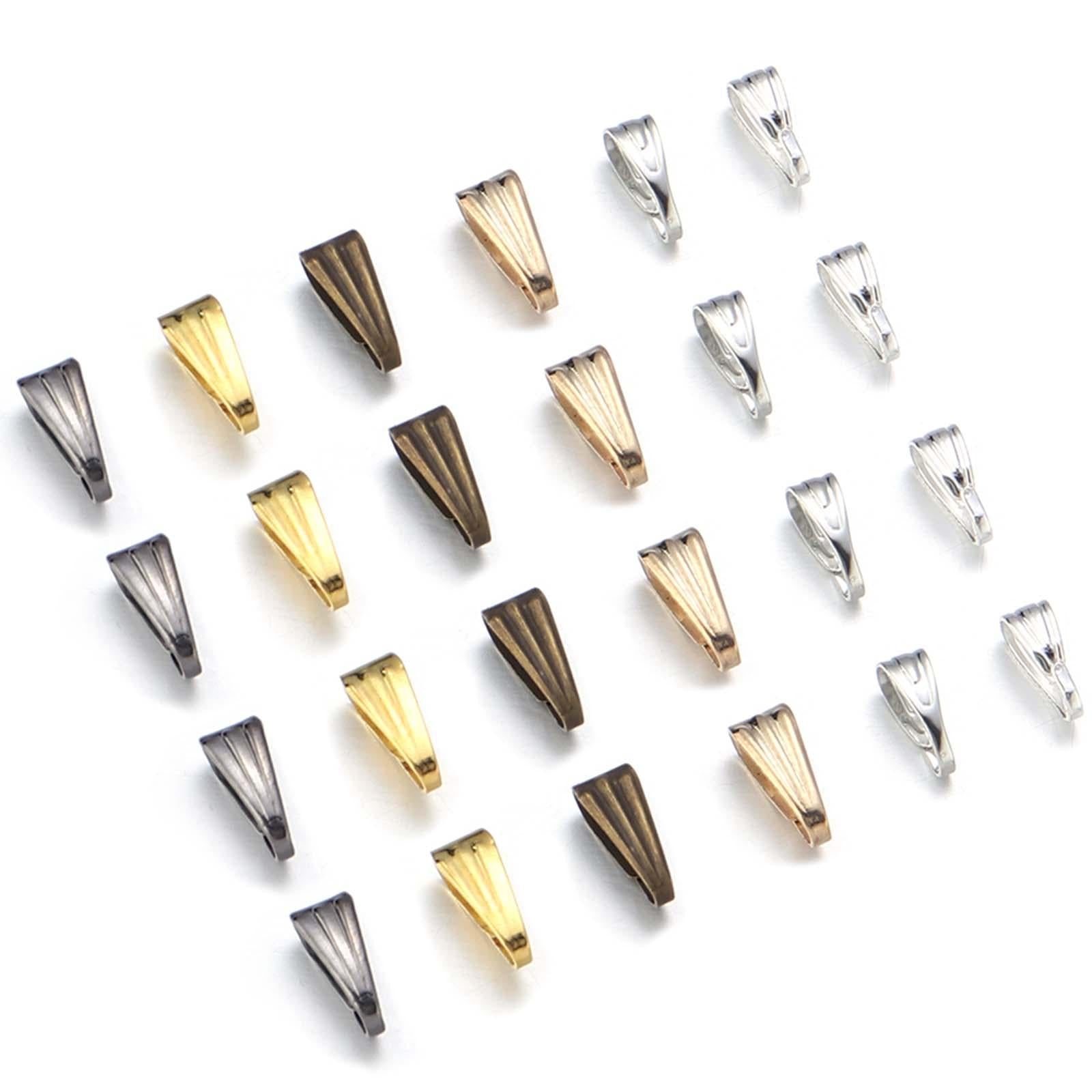 4x200x Pinch Bails Pendant Clasp Metal Connectors for DIY Craft Jewelry Making Light Silver
