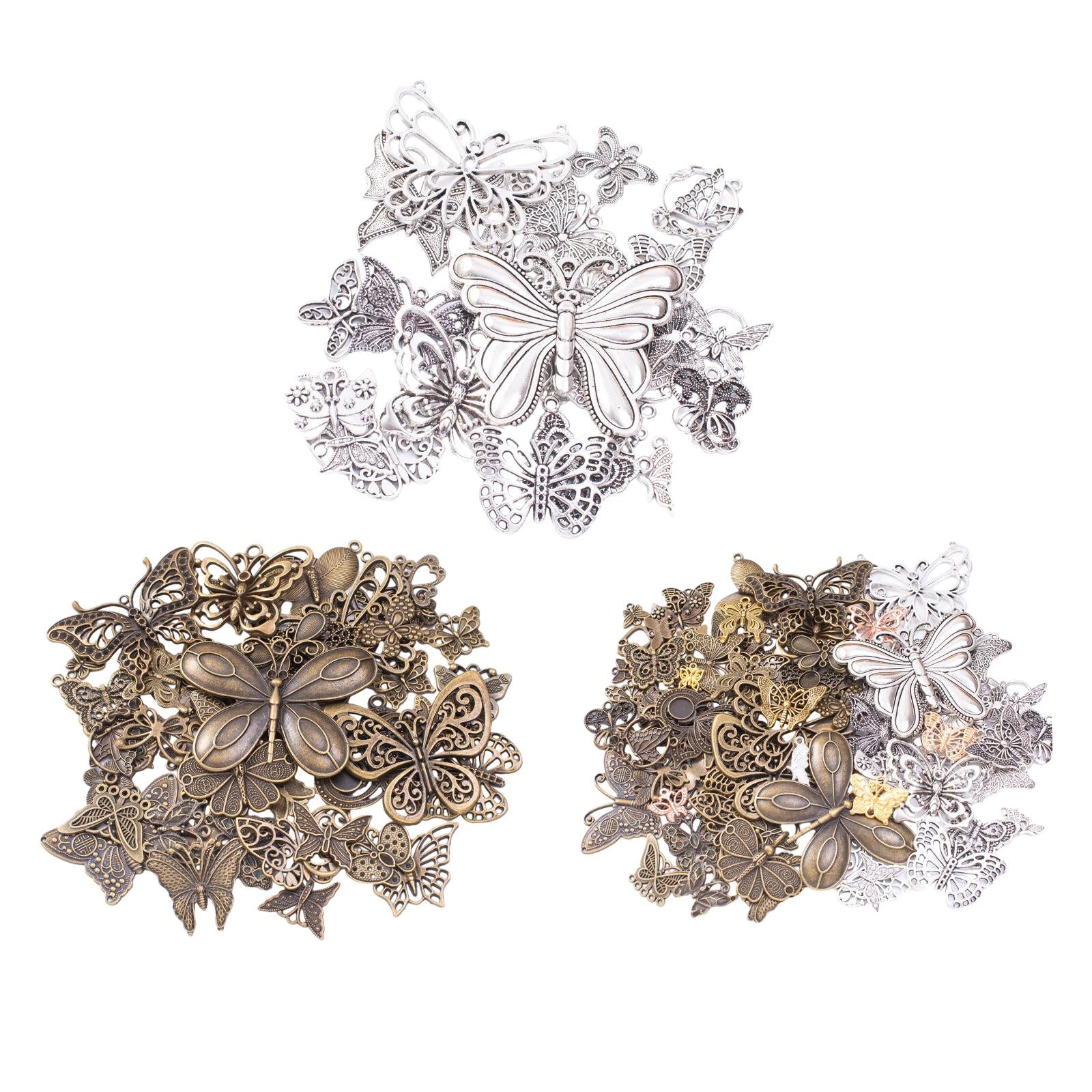 3xButterfly Charms Pendant Antique for Scrapbook Decoration Key Chains Earring silver