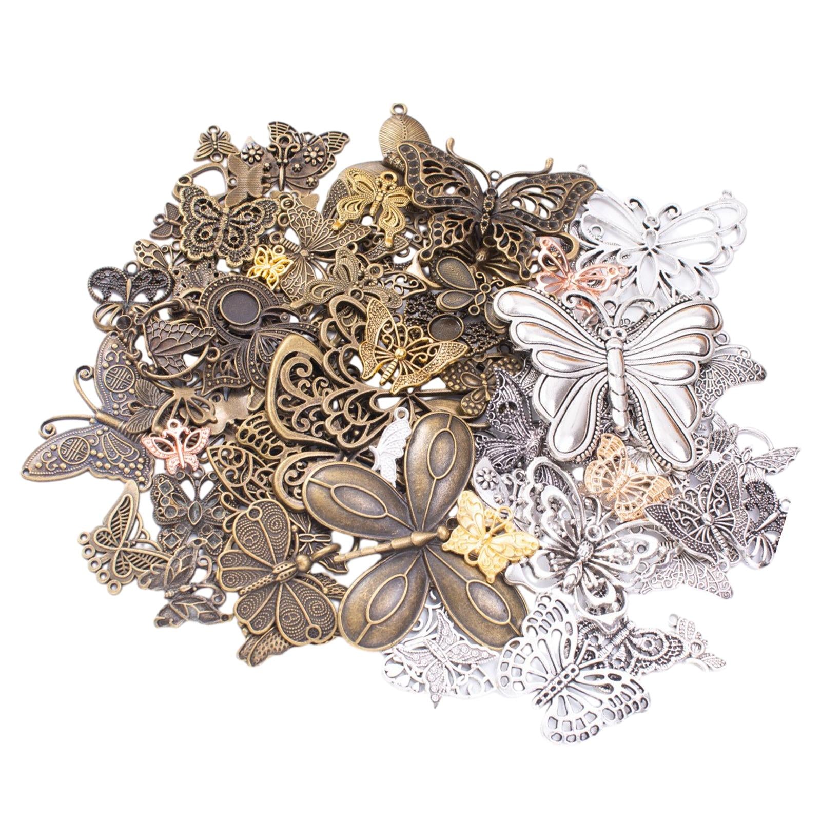 2xButterfly Charms Pendant Antique for Scrapbook Decoration Key Chains Earring silver and bronze