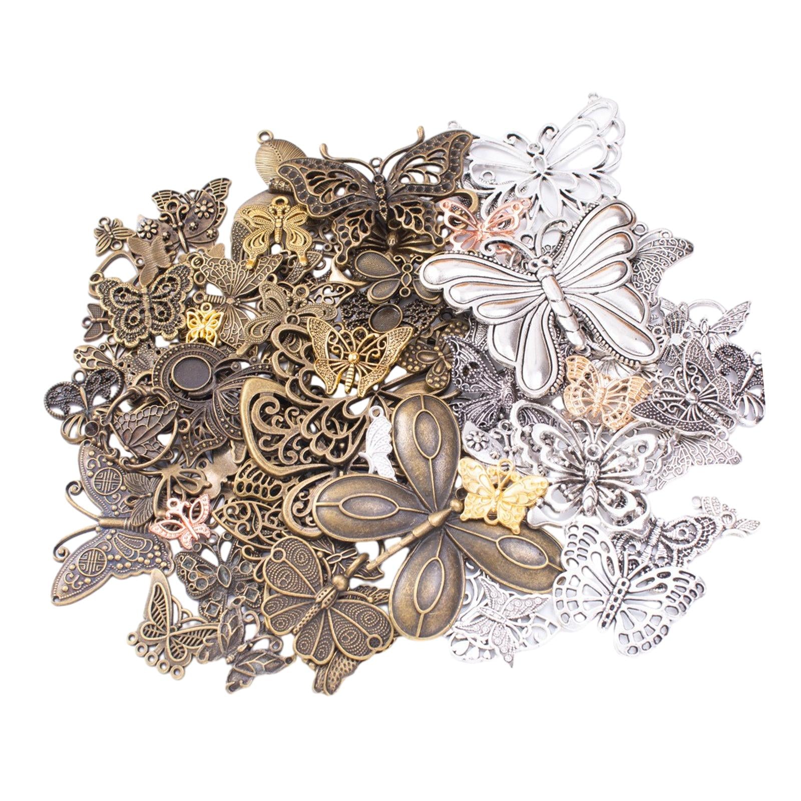 2xButterfly Charms Pendant Antique for Scrapbook Decoration Key Chains Earring silver and bronze
