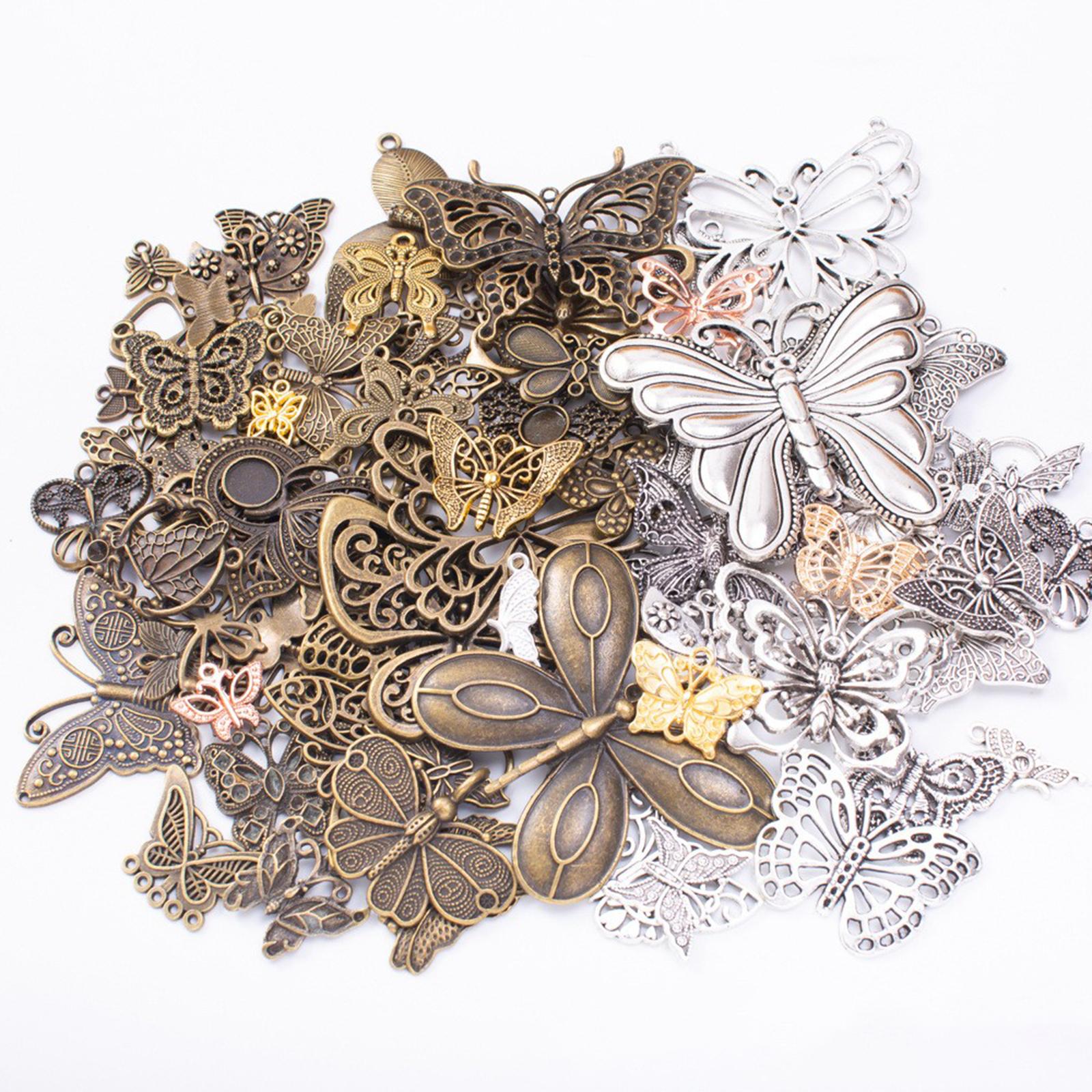 2xButterfly Charms Pendant Antique for Scrapbook Decoration Key Chains Earring silver and bronze