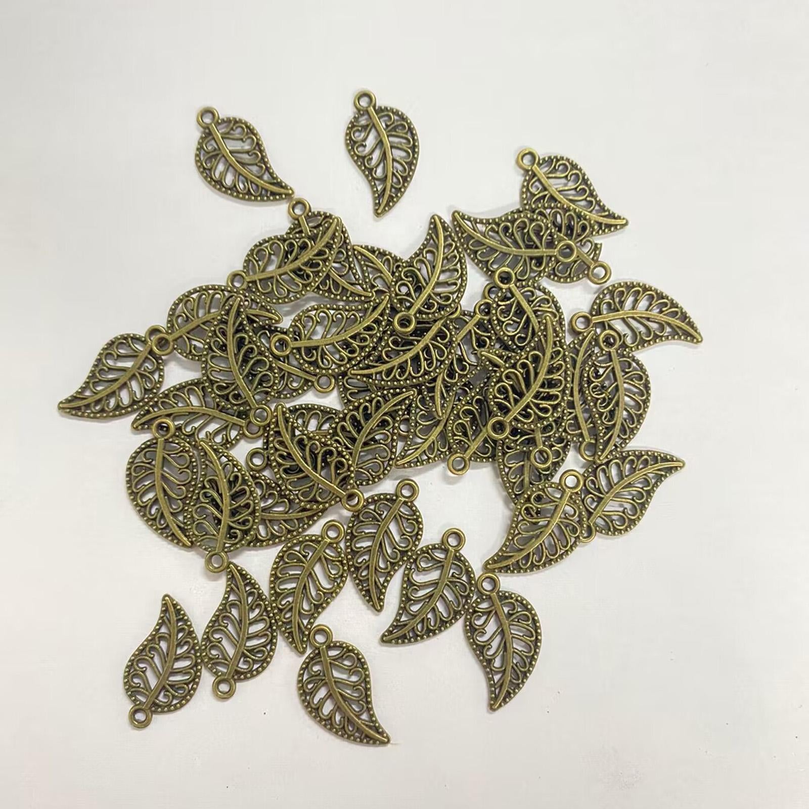 4x50 Pieces Retro Leaf Charms Pendents for DIY Crafts Graduation Gift Necklace Bronze Color