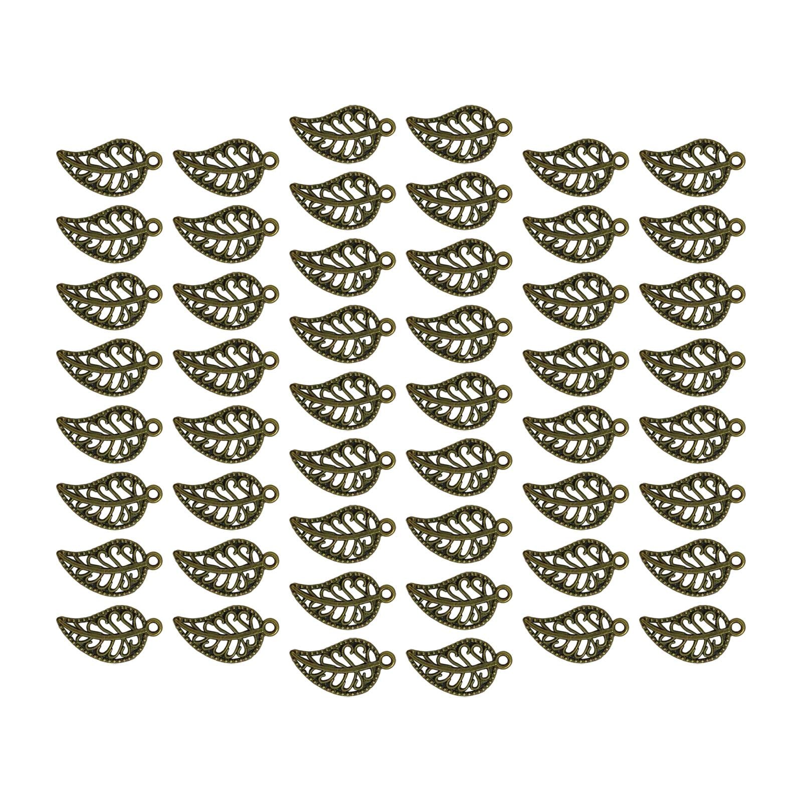 4x50 Pieces Retro Leaf Charms Pendents for DIY Crafts Graduation Gift Necklace Bronze Color