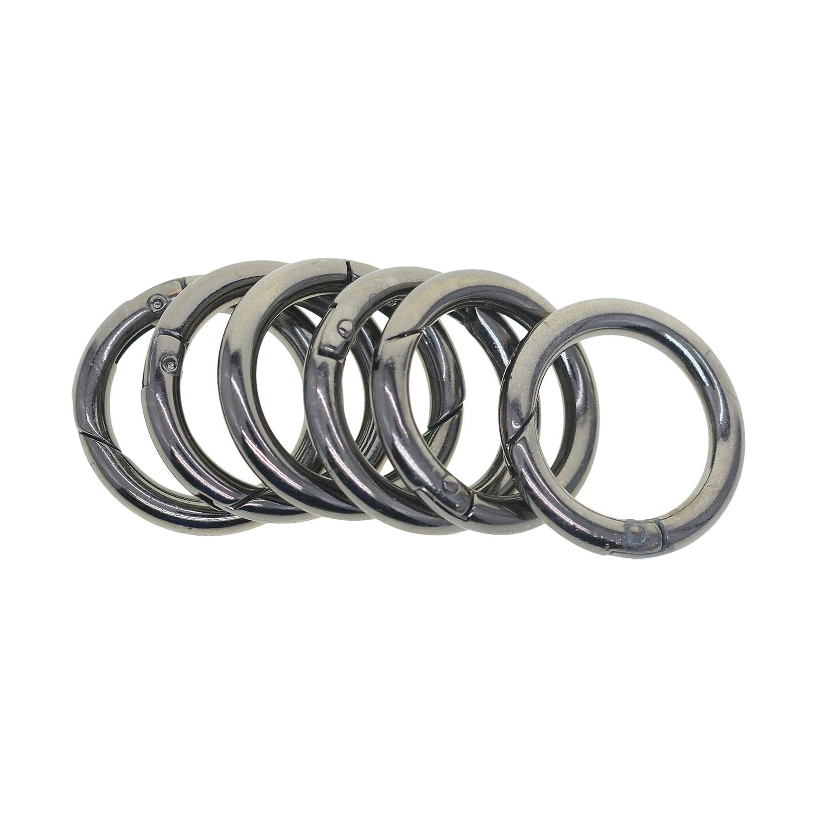 4x6pcs Spring Gate O Rings 32mm for Keychains Handbag Strap Craft Black