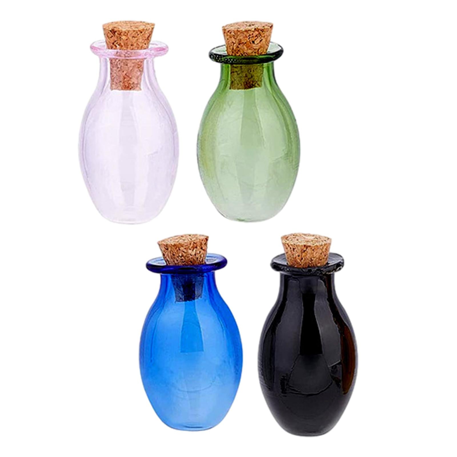 5xSmall Glass Bottles with Cork Stoppers Clear Wishing Bottle Jars Pink