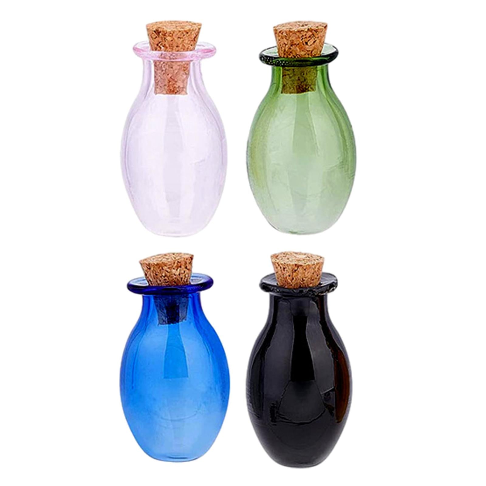 5xSmall Glass Bottles with Cork Stoppers Clear Wishing Bottle Jars Pink