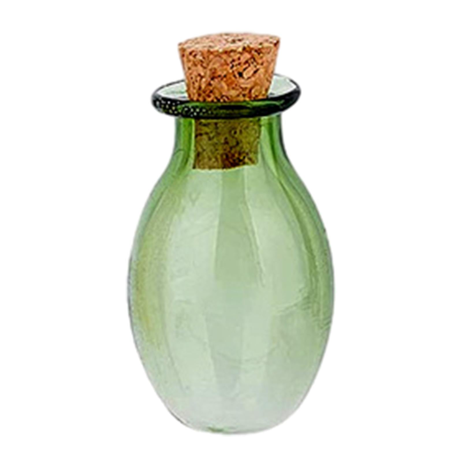5xSmall Glass Bottles with Cork Stoppers Clear Wishing Bottle Jars Green